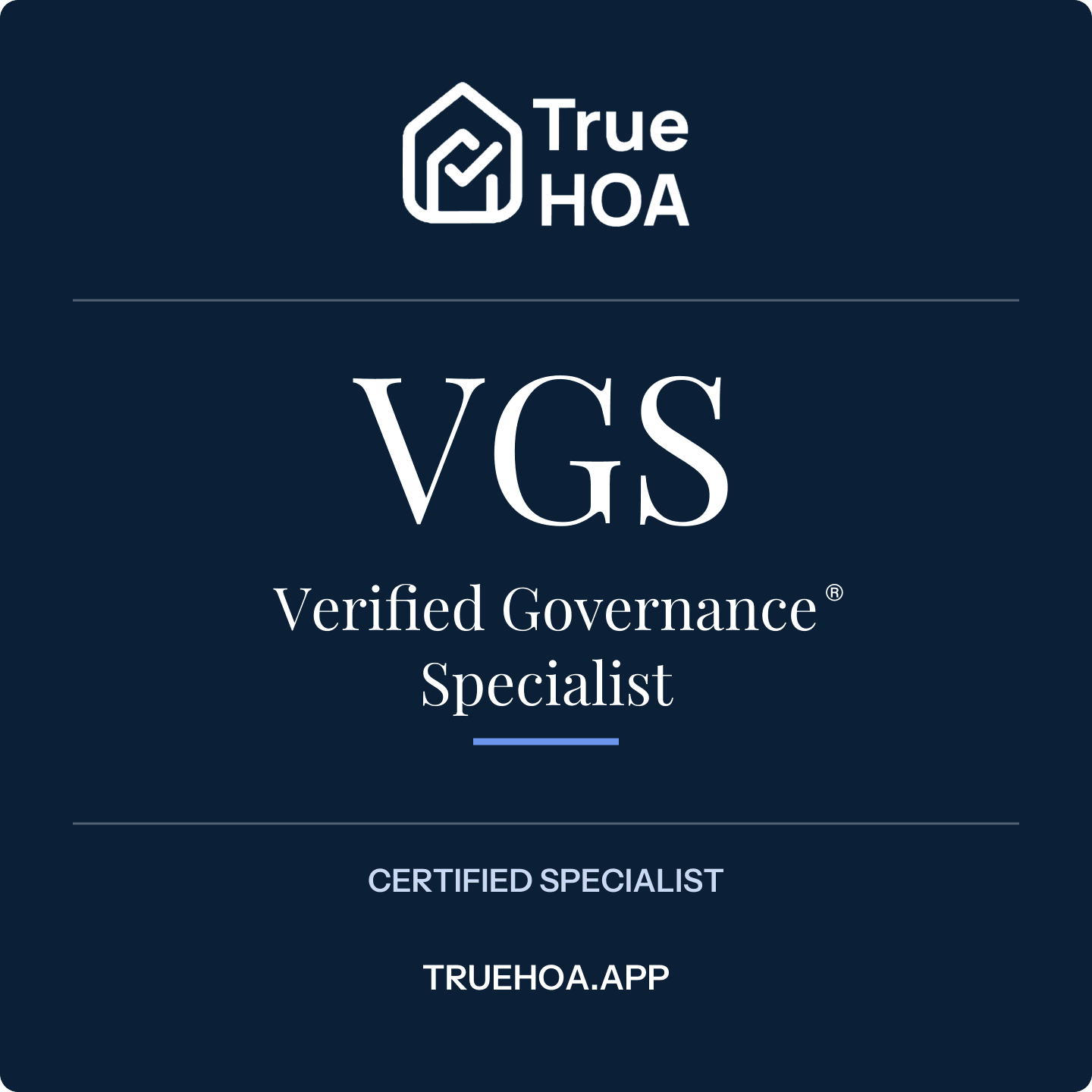 TrueHOA Verified Governance Specialist digital badge