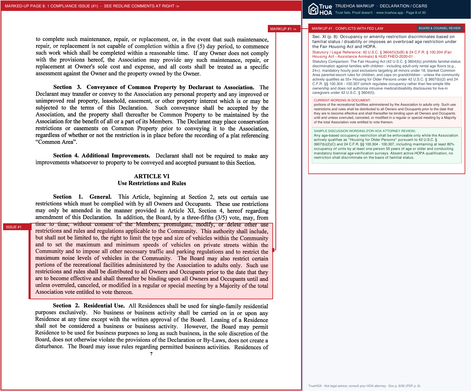 Applewood HOA Declaration of Covenants page 8 widened with TrueHOA Crystal AI margin annotations