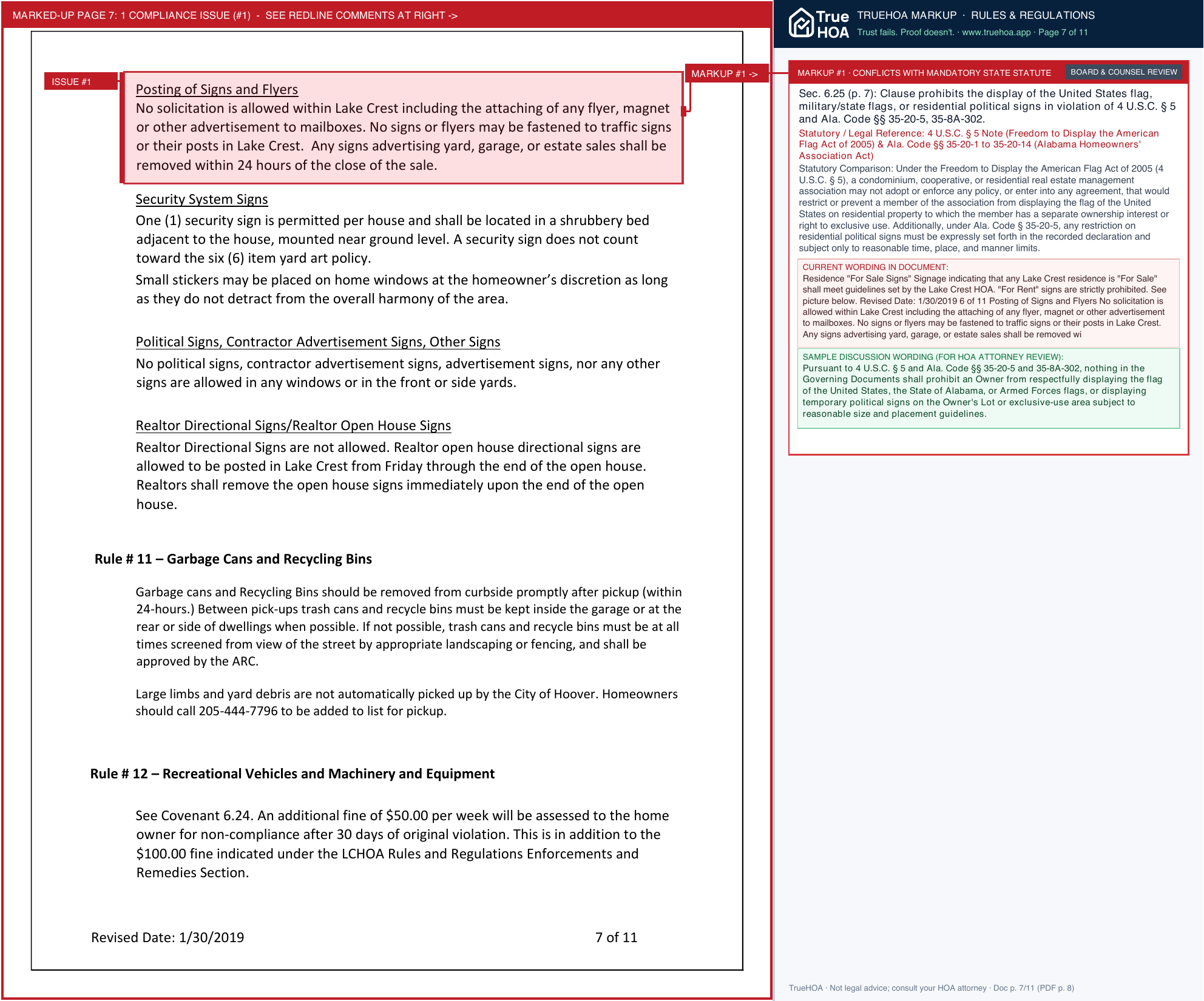 Lake Crest HOA Lake Crest Rules And Regulations revised 5.7.19 page 7 widened with TrueHOA Crystal AI margin annotations