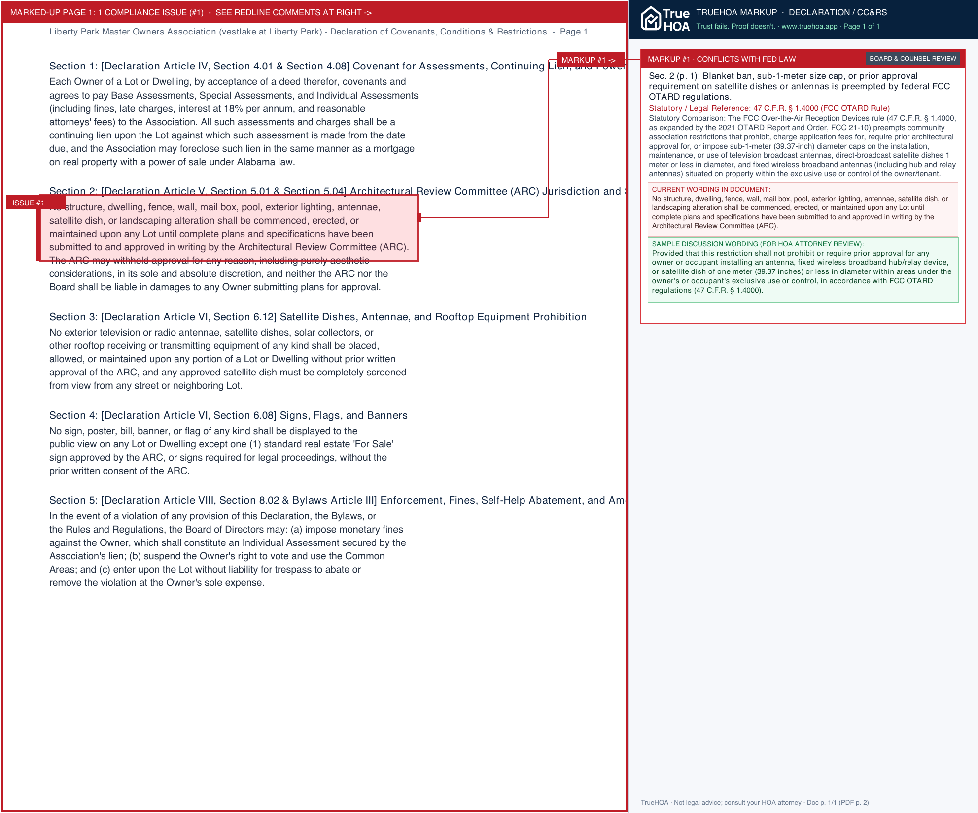 Liberty Park Master Owners Association (vestlake at Liberty Park) Declaration of Covenants, Conditions & Restrictions page 1 widened with TrueHOA Crystal AI margin annotations