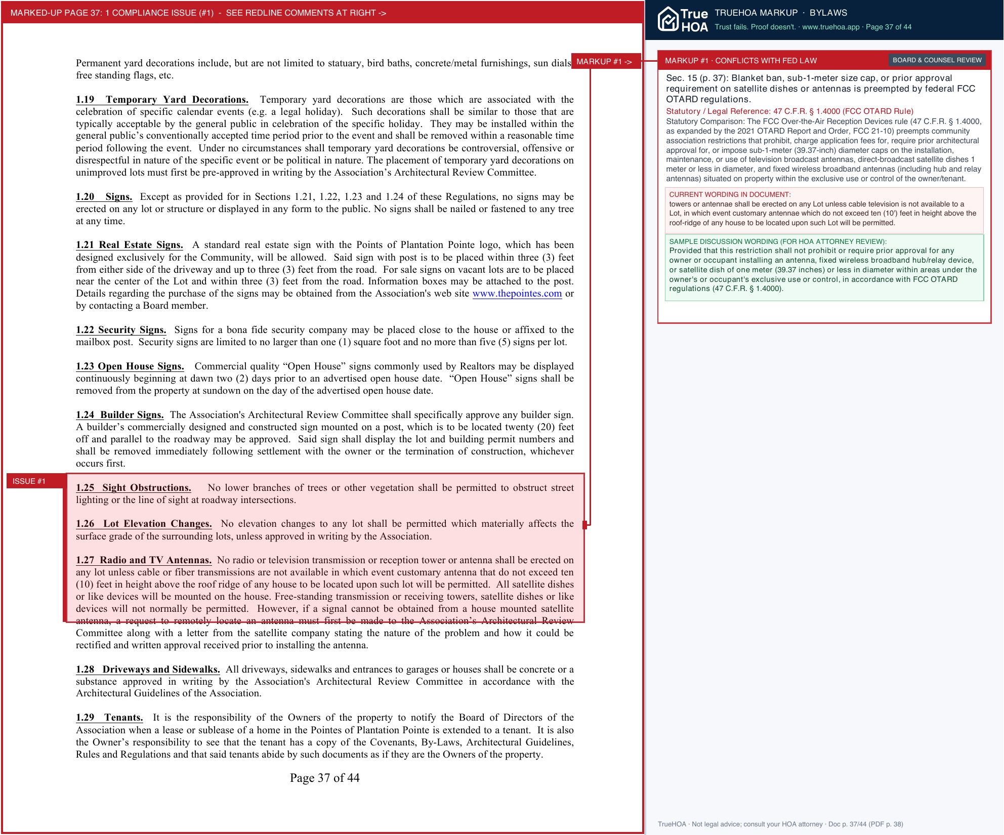 The Pointes of Plantation Pointe POA COVENANTS BY LAWS page 37 widened with TrueHOA Crystal AI margin annotations