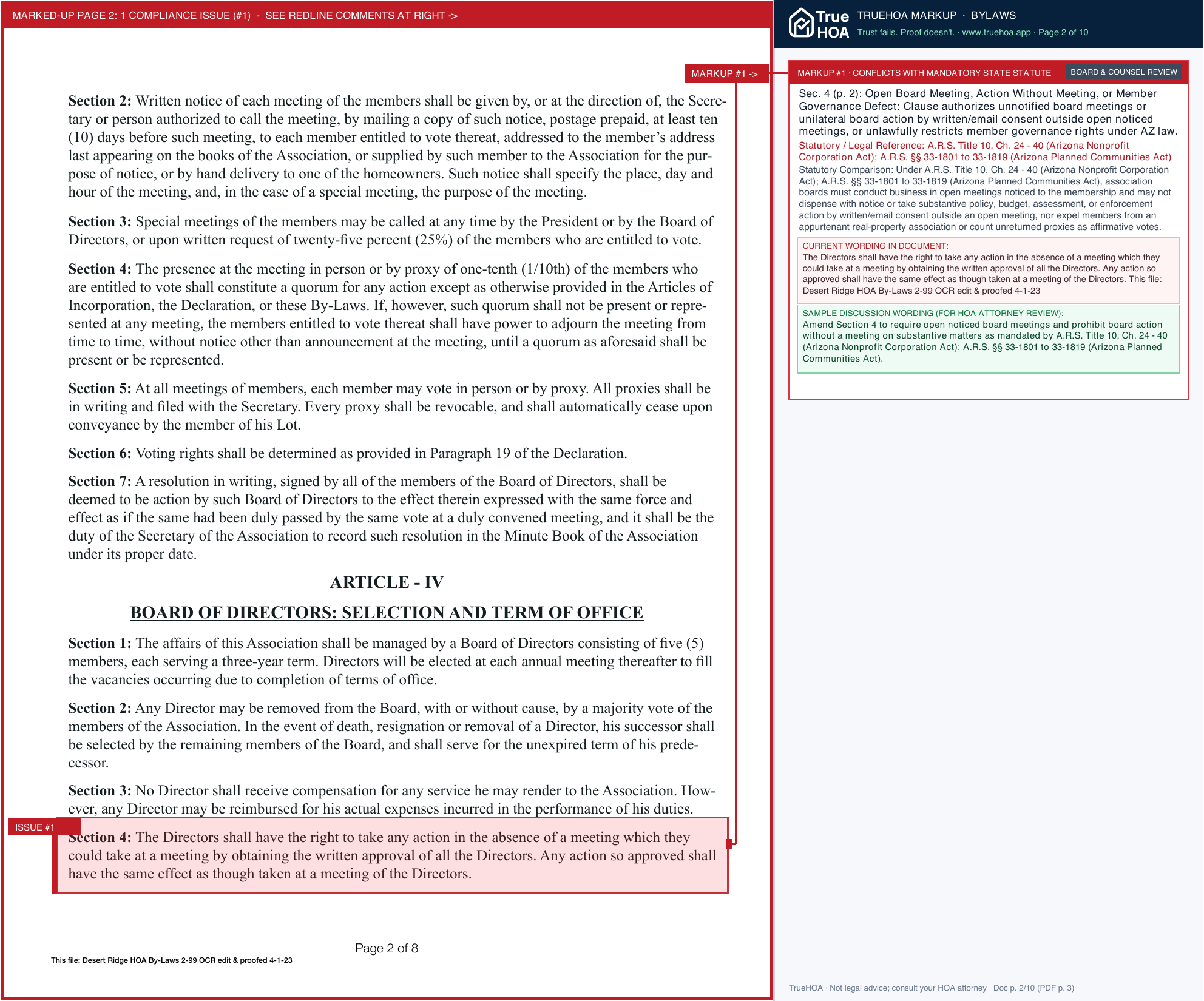 Desert Ridge HOA Desert Ridge Hoa By Laws 2 99 Digitized 4 1 23 Pgs 1 10 page 2 widened with TrueHOA Crystal AI margin annotations