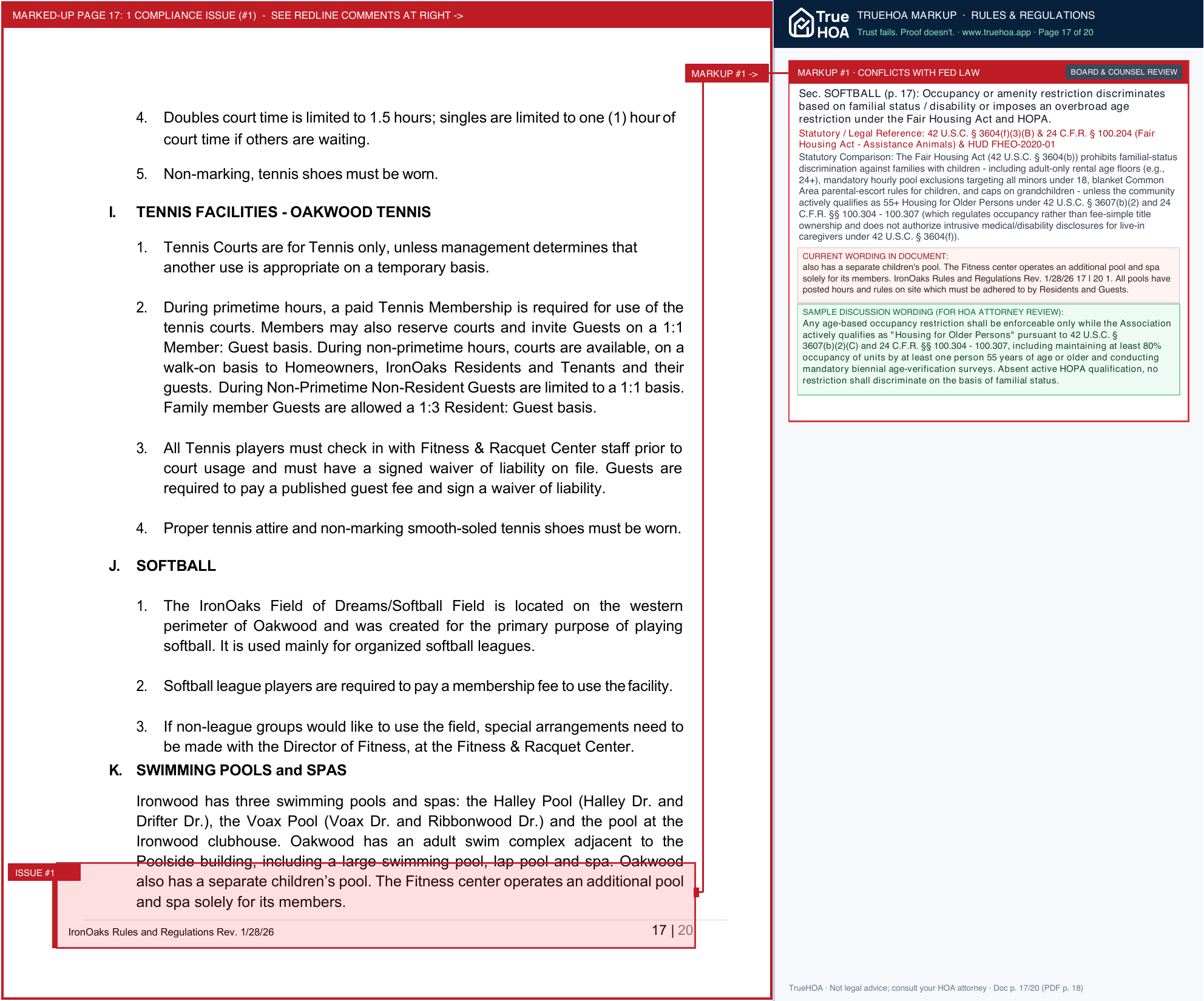 Ironoaks HOA Rules, Regulations & Community Standards page 17 widened with TrueHOA Crystal AI margin annotations