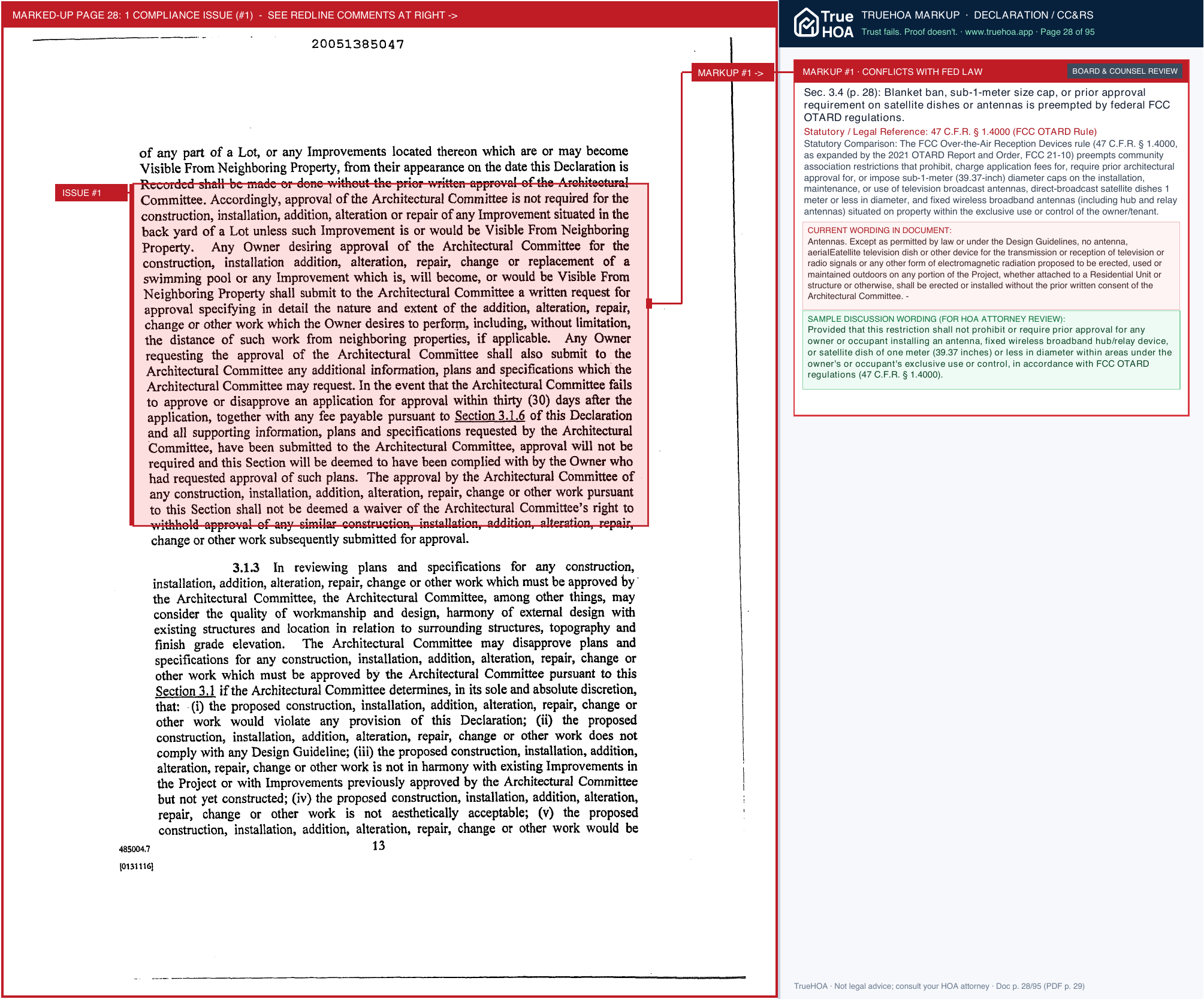 Lyon's Gate Community Association LYG CCRs page 28 widened with TrueHOA Crystal AI margin annotations