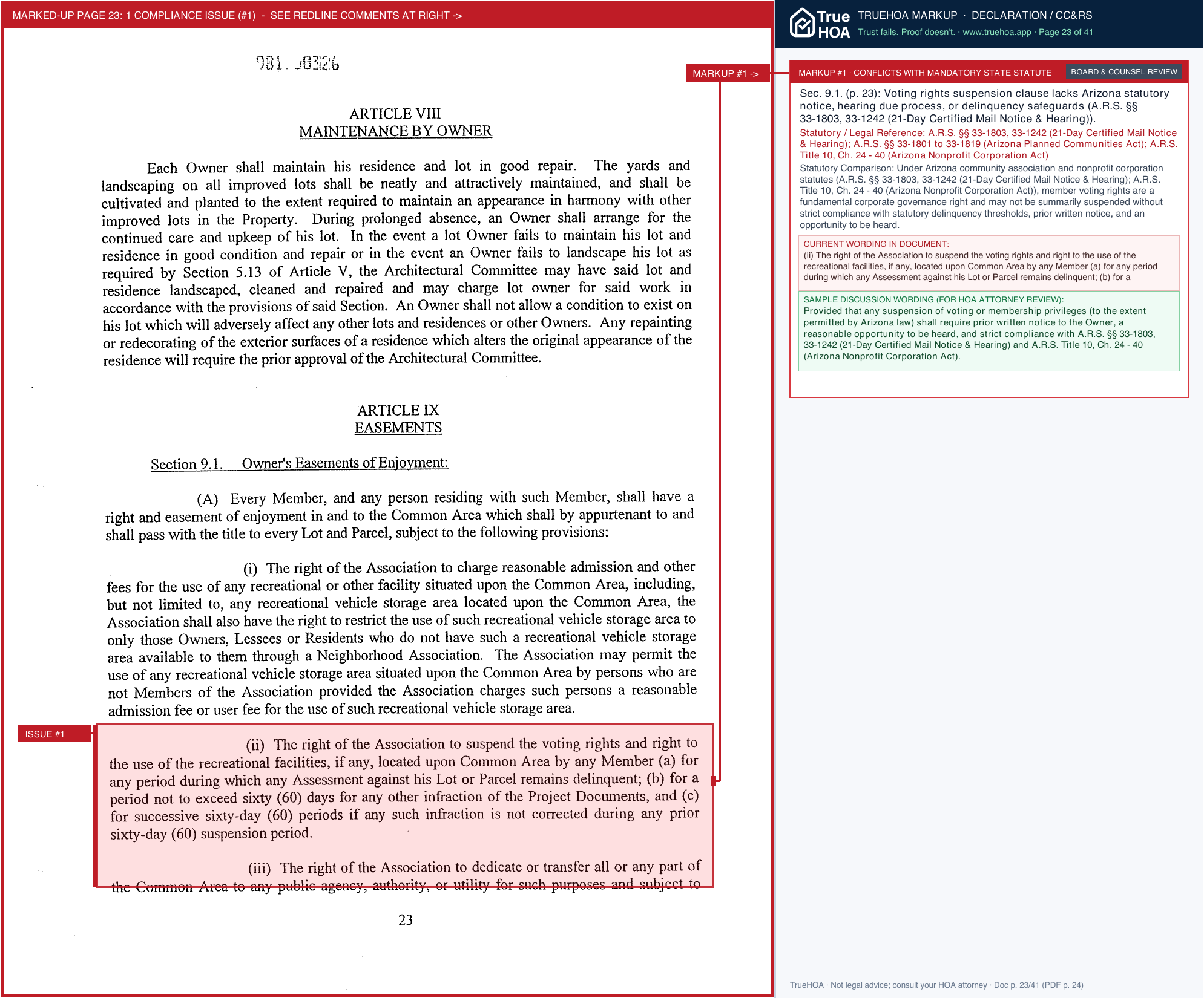 Resident Association of Morrison Ranch (rcphoa) Ccr page 23 widened with TrueHOA Crystal AI margin annotations