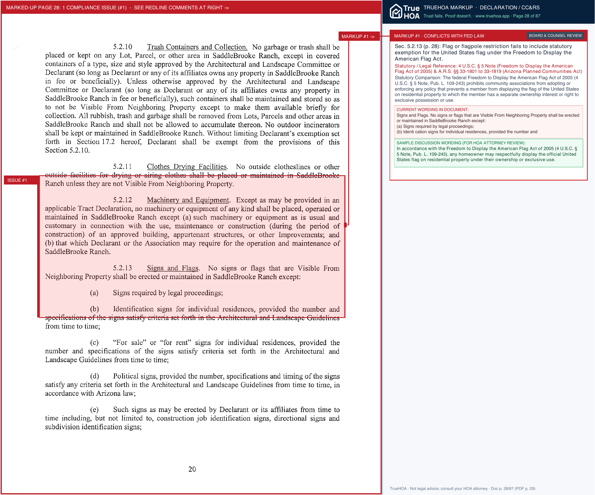 Saddlebrooke Ranch HOA SaddleBrooke Ranch CC&R's page 28 widened with TrueHOA Crystal AI margin annotations