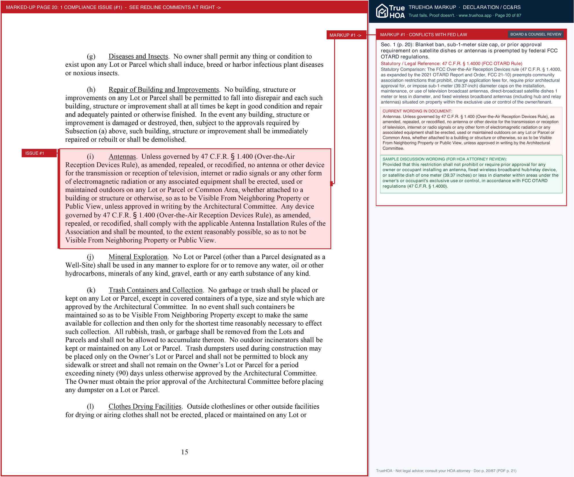 Scottsdale Ranch Community Association CCRs 10th AR 20260517060 S page 20 widened with TrueHOA Crystal AI margin annotations
