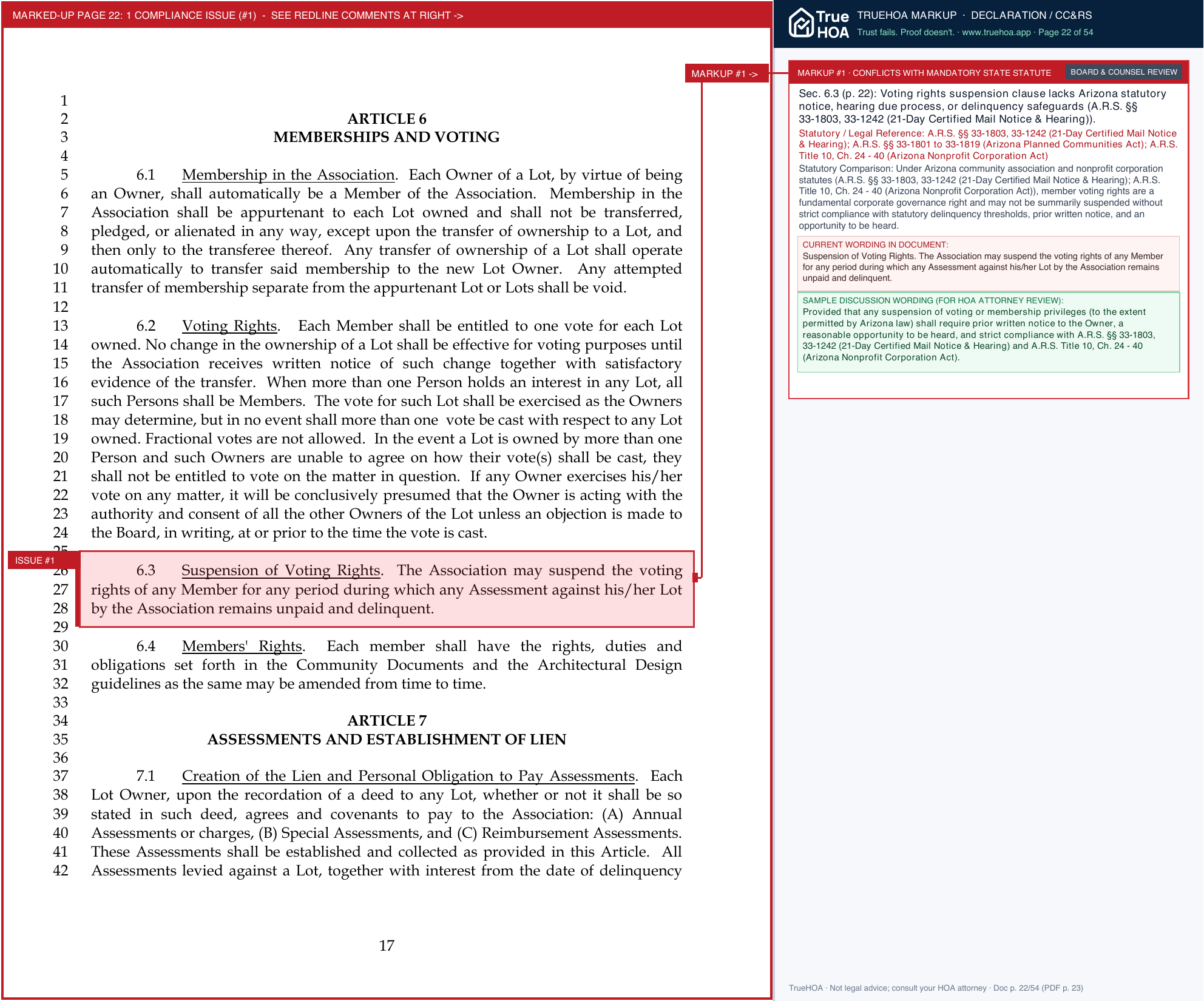 The Springs HOA HOA CCRs 090106 page 22 widened with TrueHOA Crystal AI margin annotations