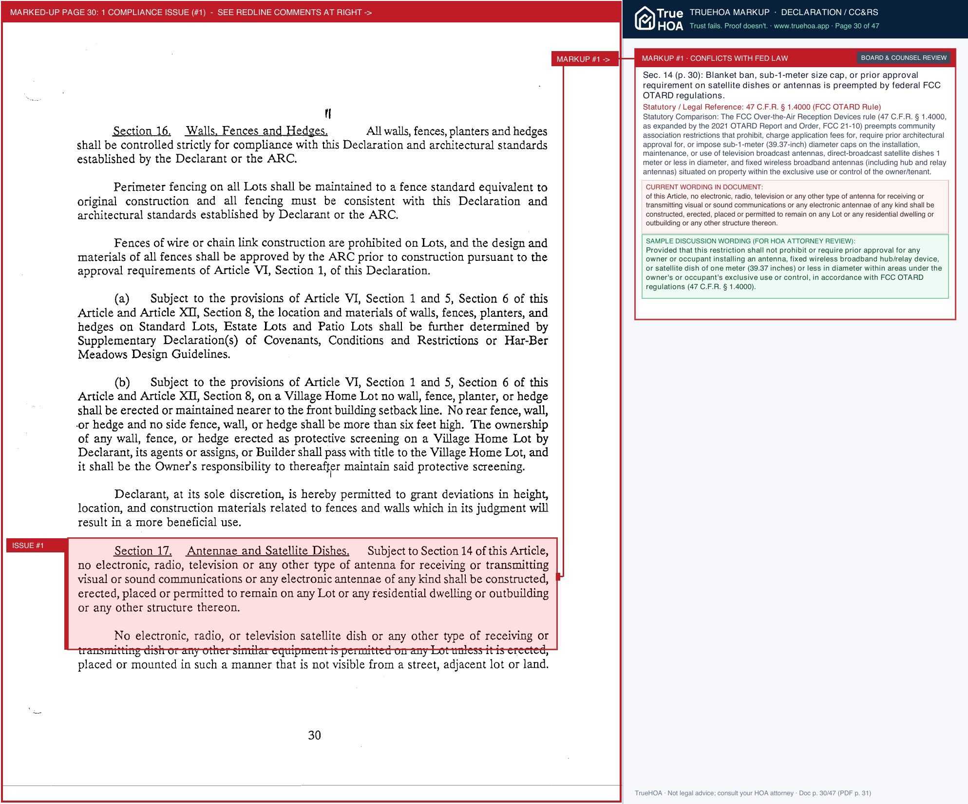 Har-Ber Meadows POA Hbm Protective Covenants page 30 widened with TrueHOA Crystal AI margin annotations