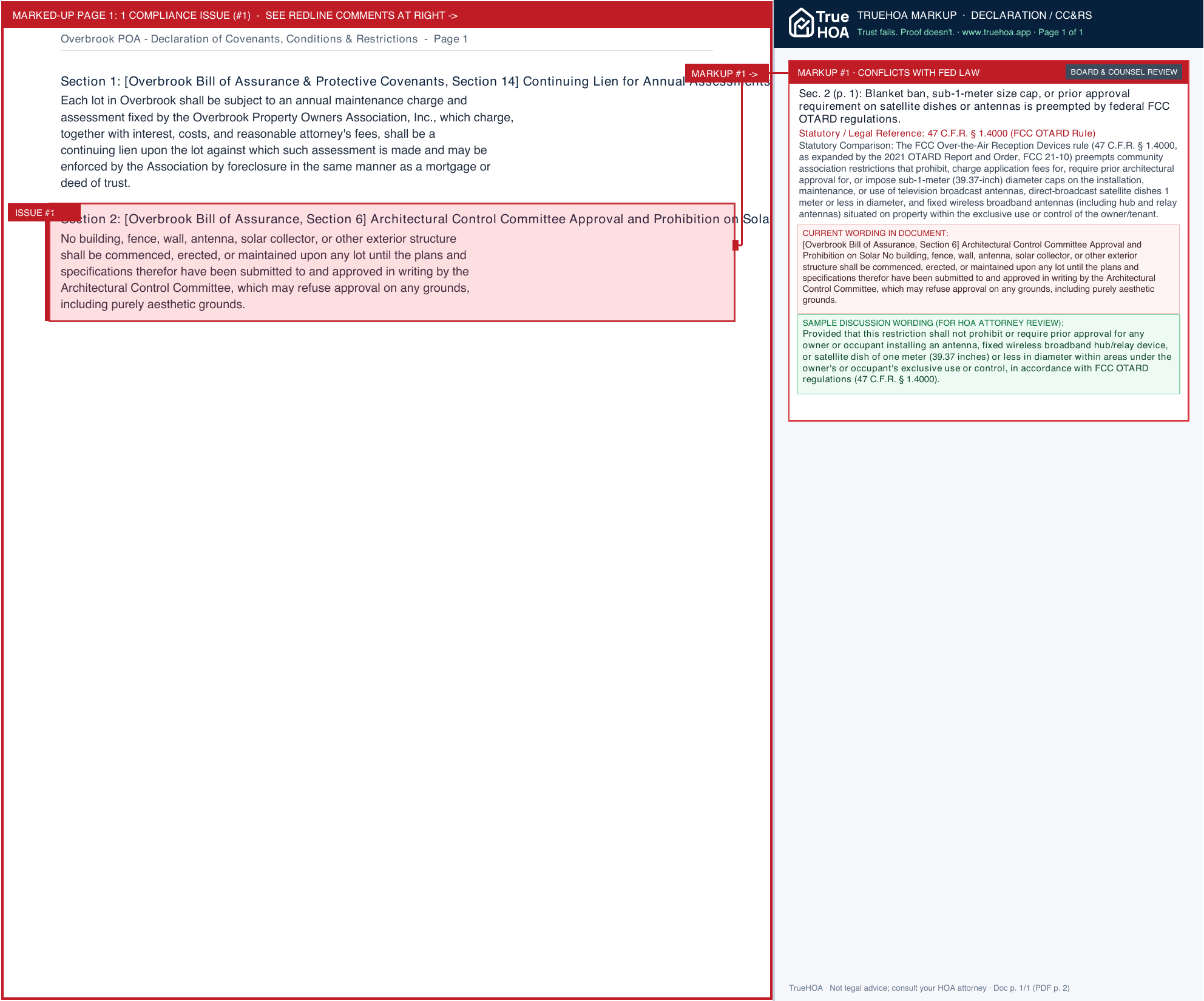 Overbrook POA Declaration of Covenants, Conditions & Restrictions page 1 widened with TrueHOA Crystal AI margin annotations