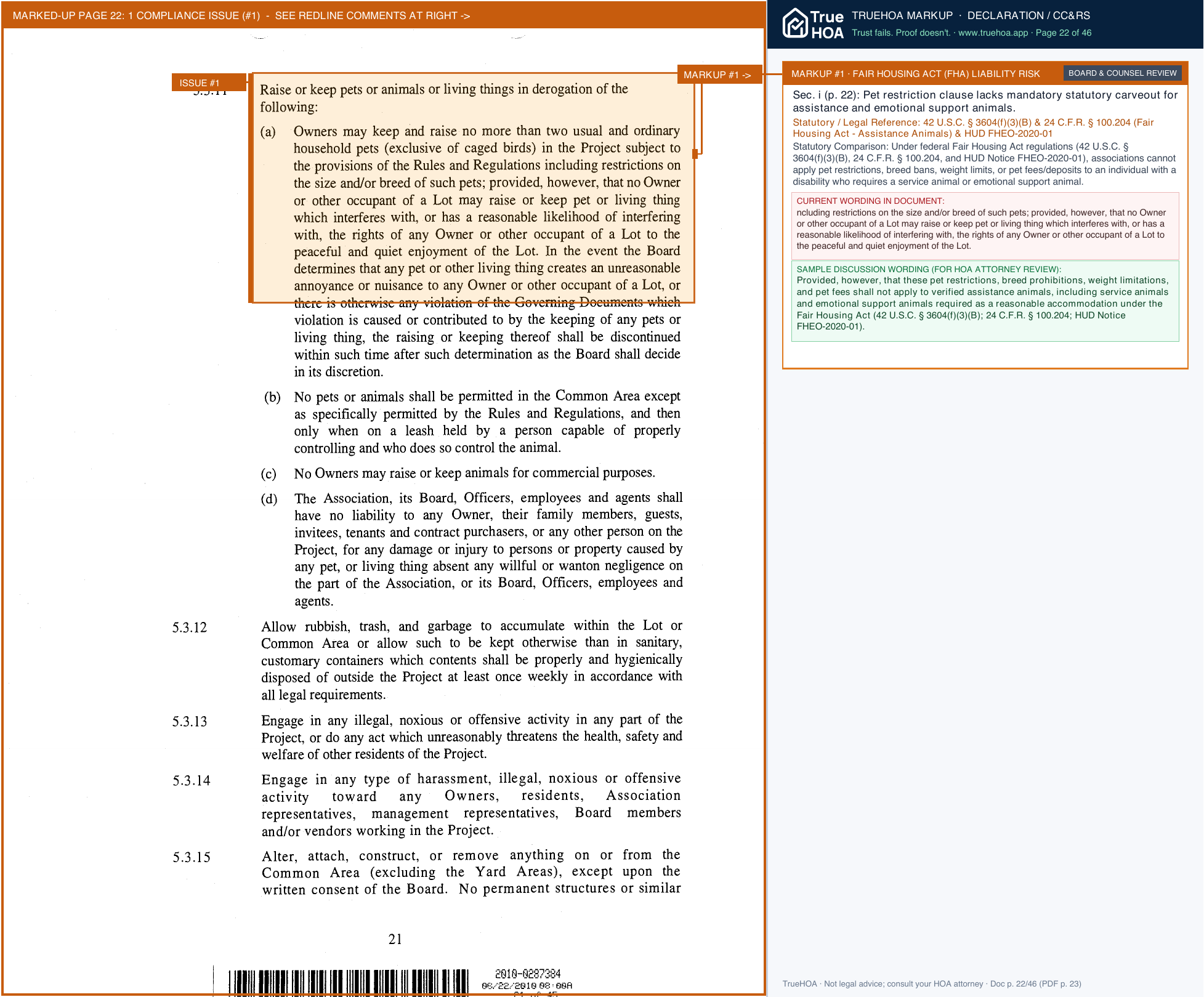 Echo Hills HOA Eh Cc Rs page 22 widened with TrueHOA Crystal AI margin annotations