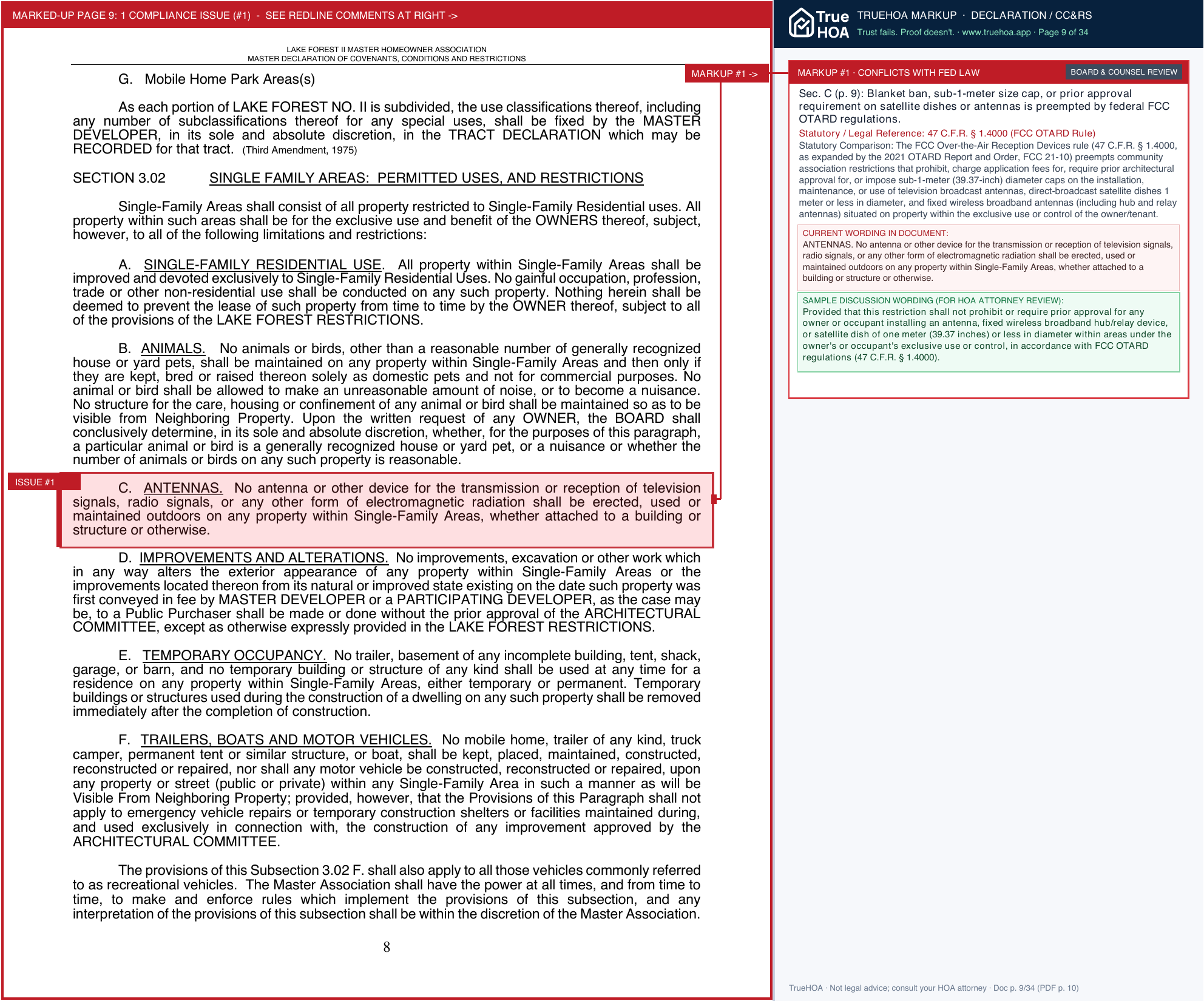 Lake Forest II Master HOA CCRs 2022 1 page 9 widened with TrueHOA Crystal AI margin annotations