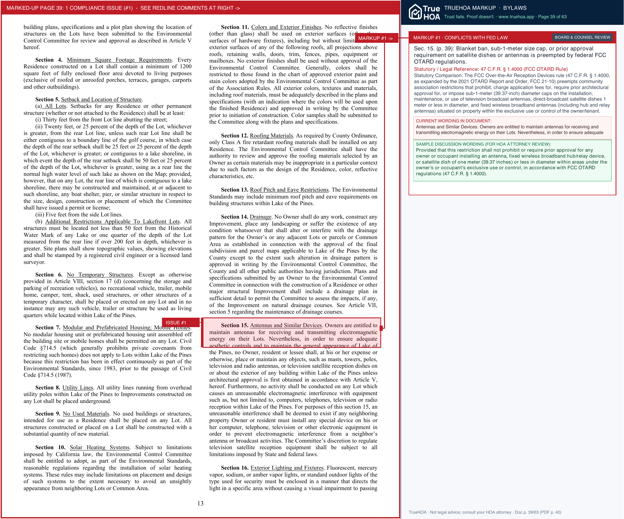 Lake of the Pines Association LOP Conformed CCRs Bylaws Final 06.22.16(1) page 39 widened with TrueHOA Crystal AI margin annotations