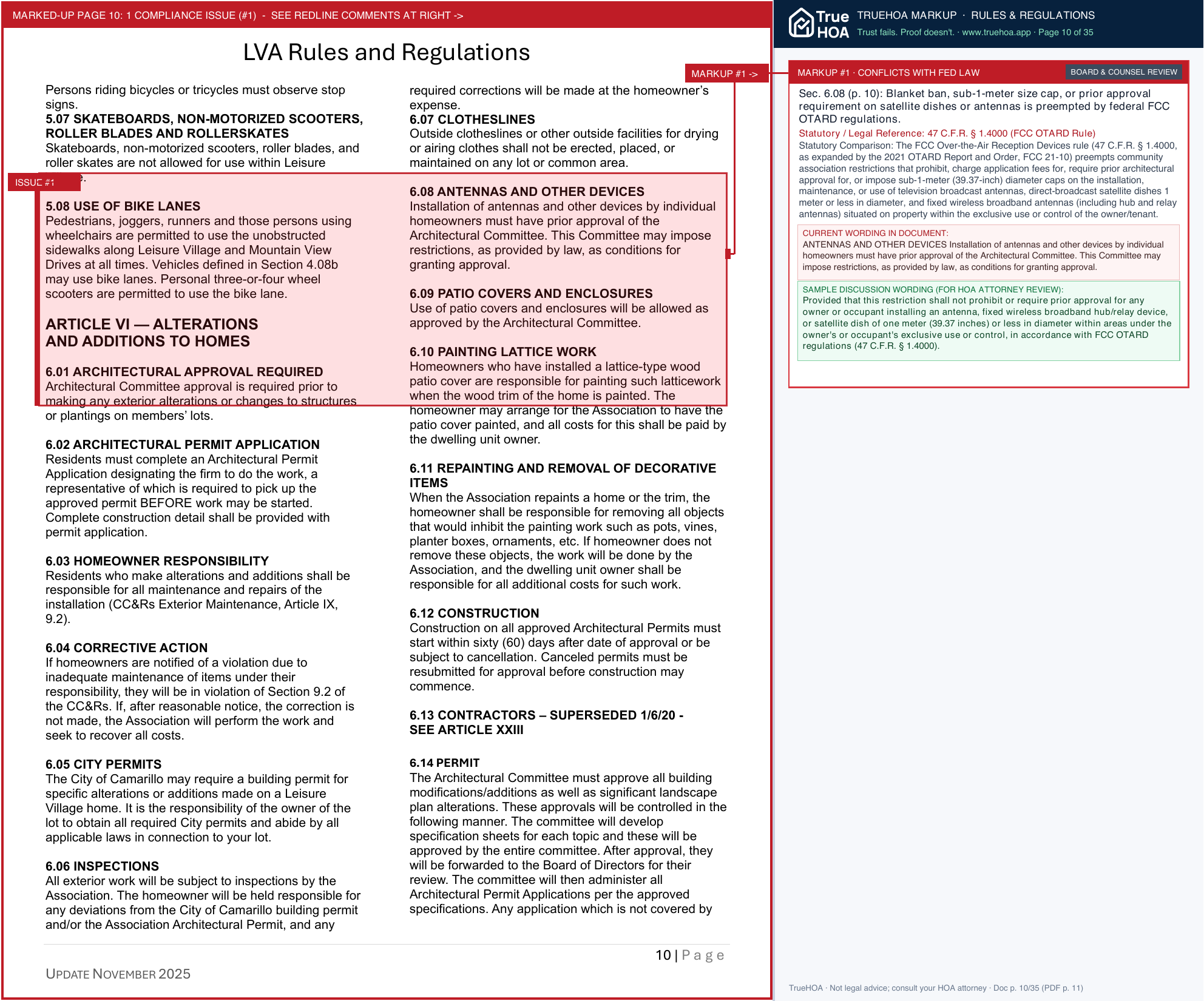 Leisure Village Association 2025 rules and regs Nov page 10 widened with TrueHOA Crystal AI margin annotations
