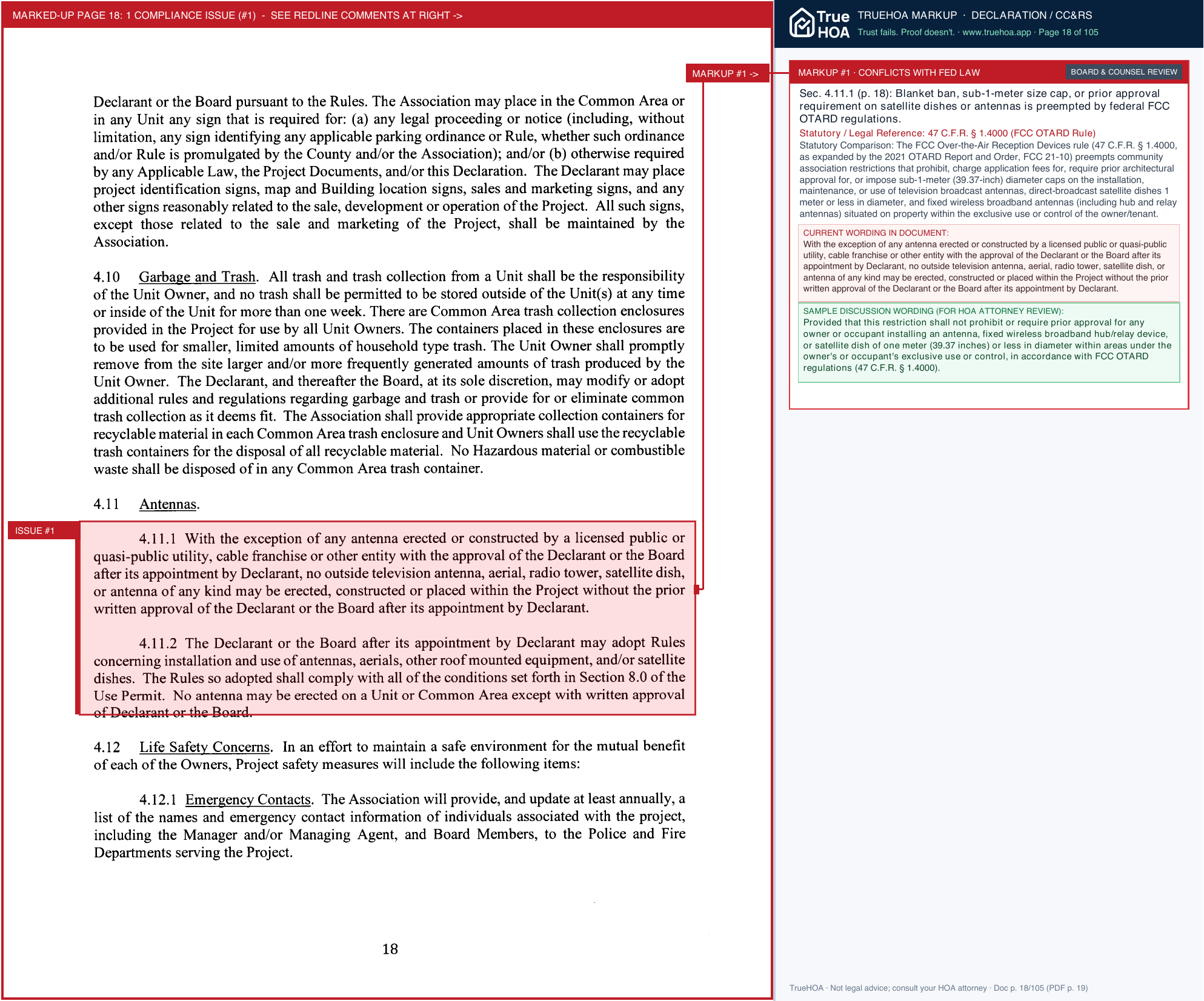Napa Vault Owners Association VAULT Restated CCRs Recorded page 18 widened with TrueHOA Crystal AI margin annotations