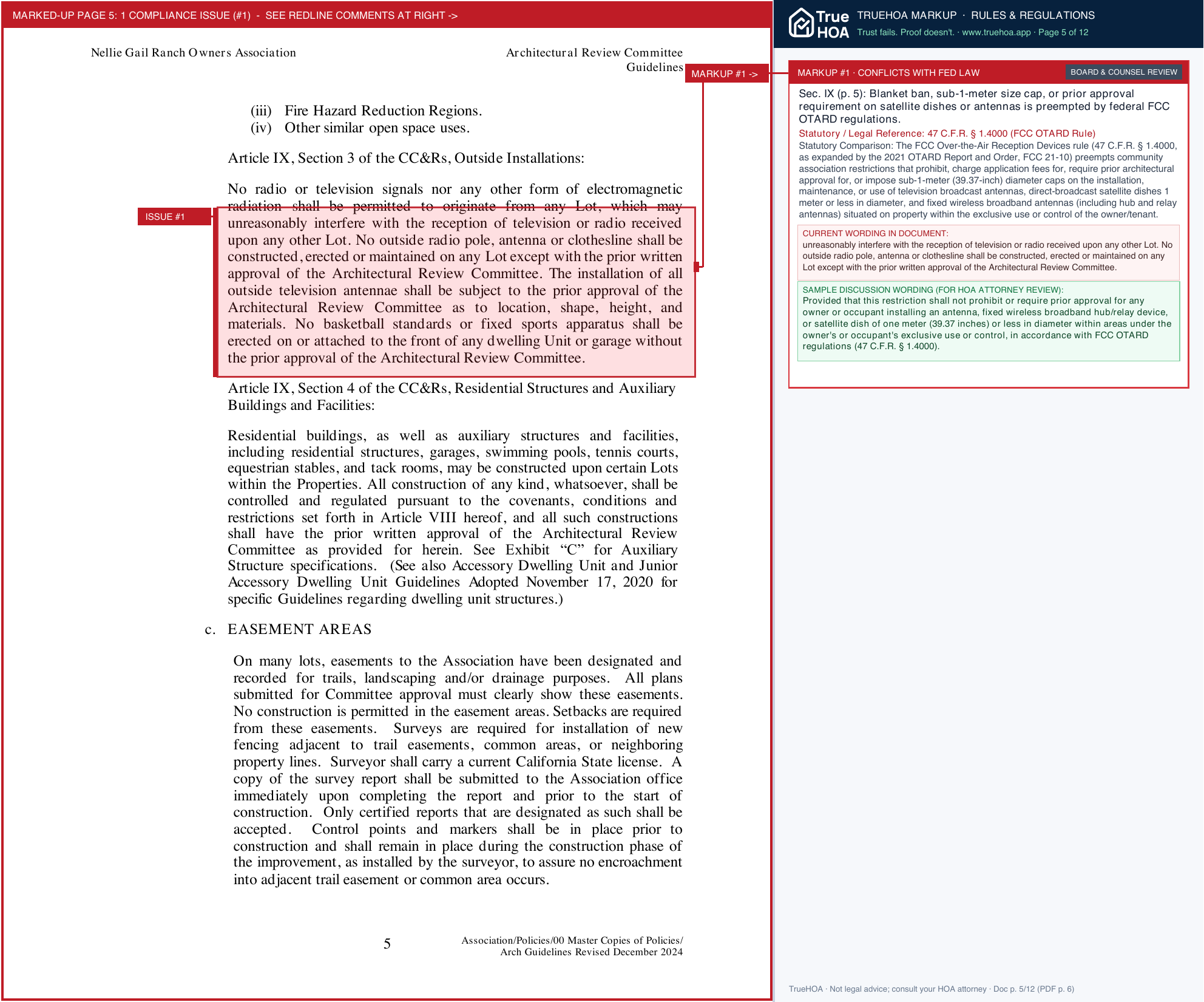 Nellie Gail Ranch Owners Association Arch Guidelines page 5 widened with TrueHOA Crystal AI margin annotations