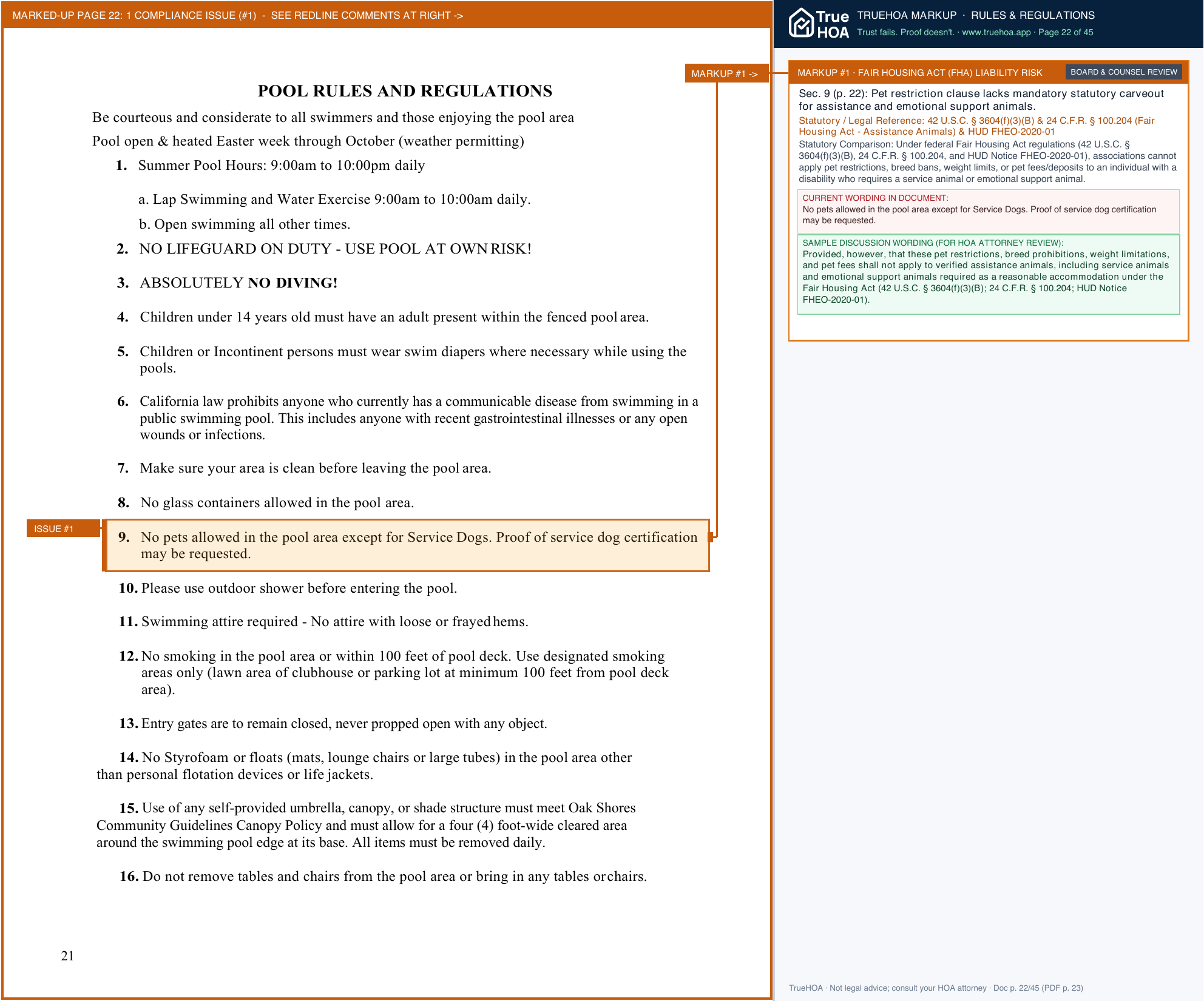 Oak Shores Community Association Community Guidelines page 22 widened with TrueHOA Crystal AI margin annotations