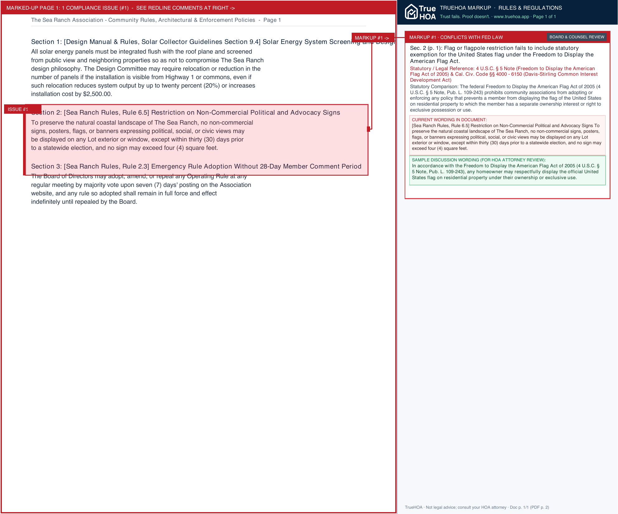 The Sea Ranch Association Community Rules, Architectural & Enforcement Policies page 1 widened with TrueHOA Crystal AI margin annotations