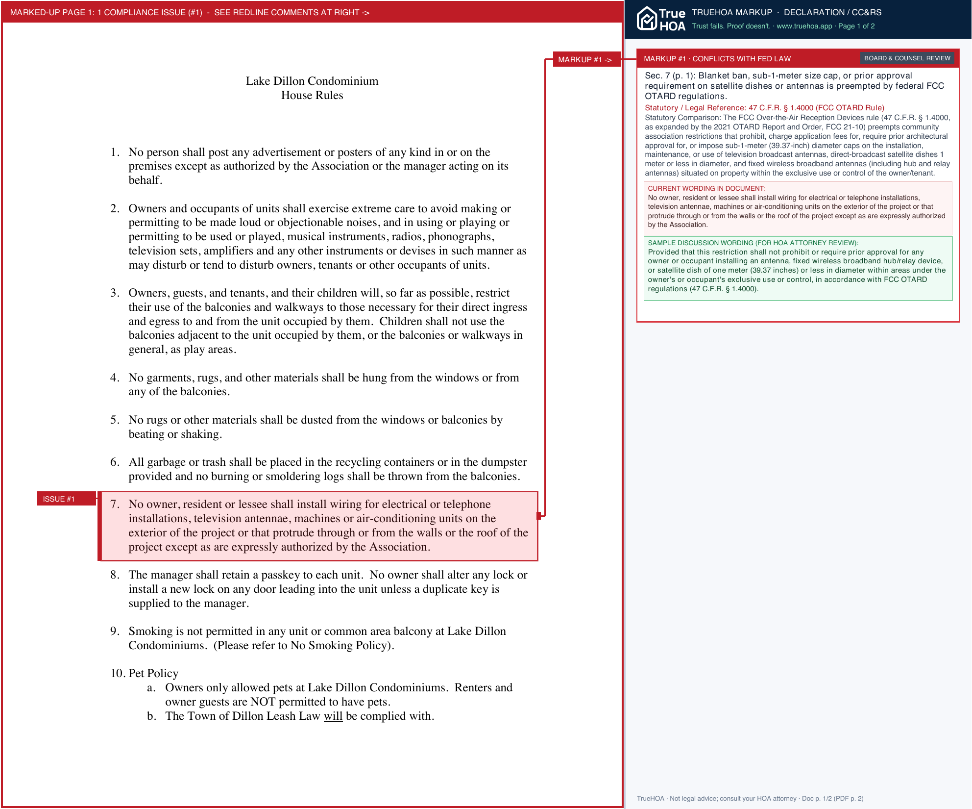 Lake Dillon Condominiums LDCHouseRules 000 page 1 widened with TrueHOA Crystal AI margin annotations