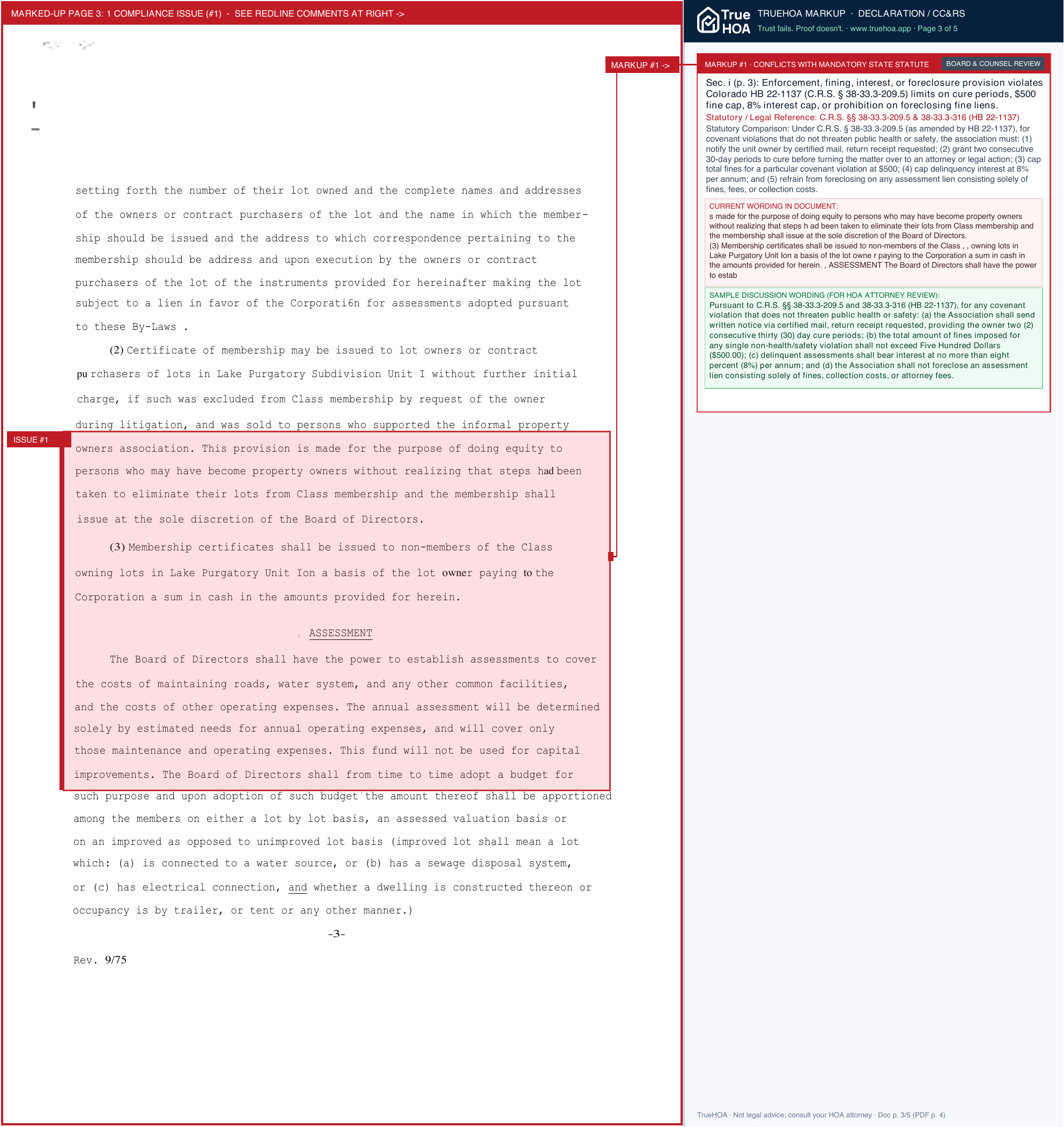 Lake Purgatory POA Lppo Declaration page 3 widened with TrueHOA Crystal AI margin annotations