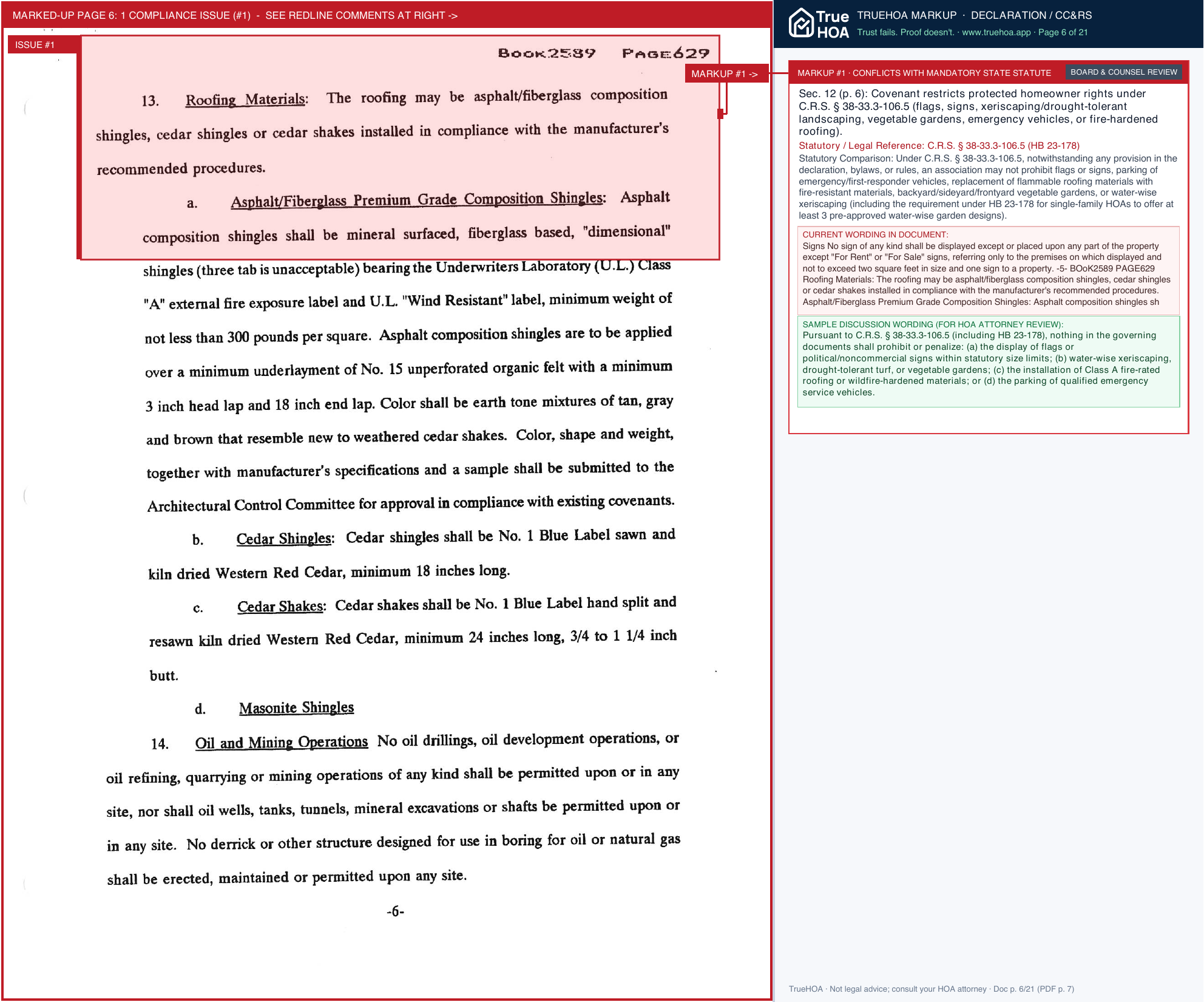 Monument Village Filings 1, 2 & 3 HOA Mv First Amended Covenants 05.21.99 page 6 widened with TrueHOA Crystal AI margin annotations