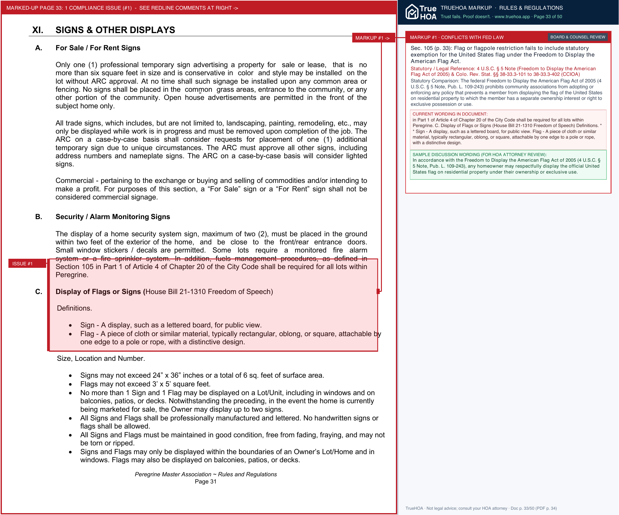 Peregrine Master Association Rules Regulations August 2024 page 33 widened with TrueHOA Crystal AI margin annotations