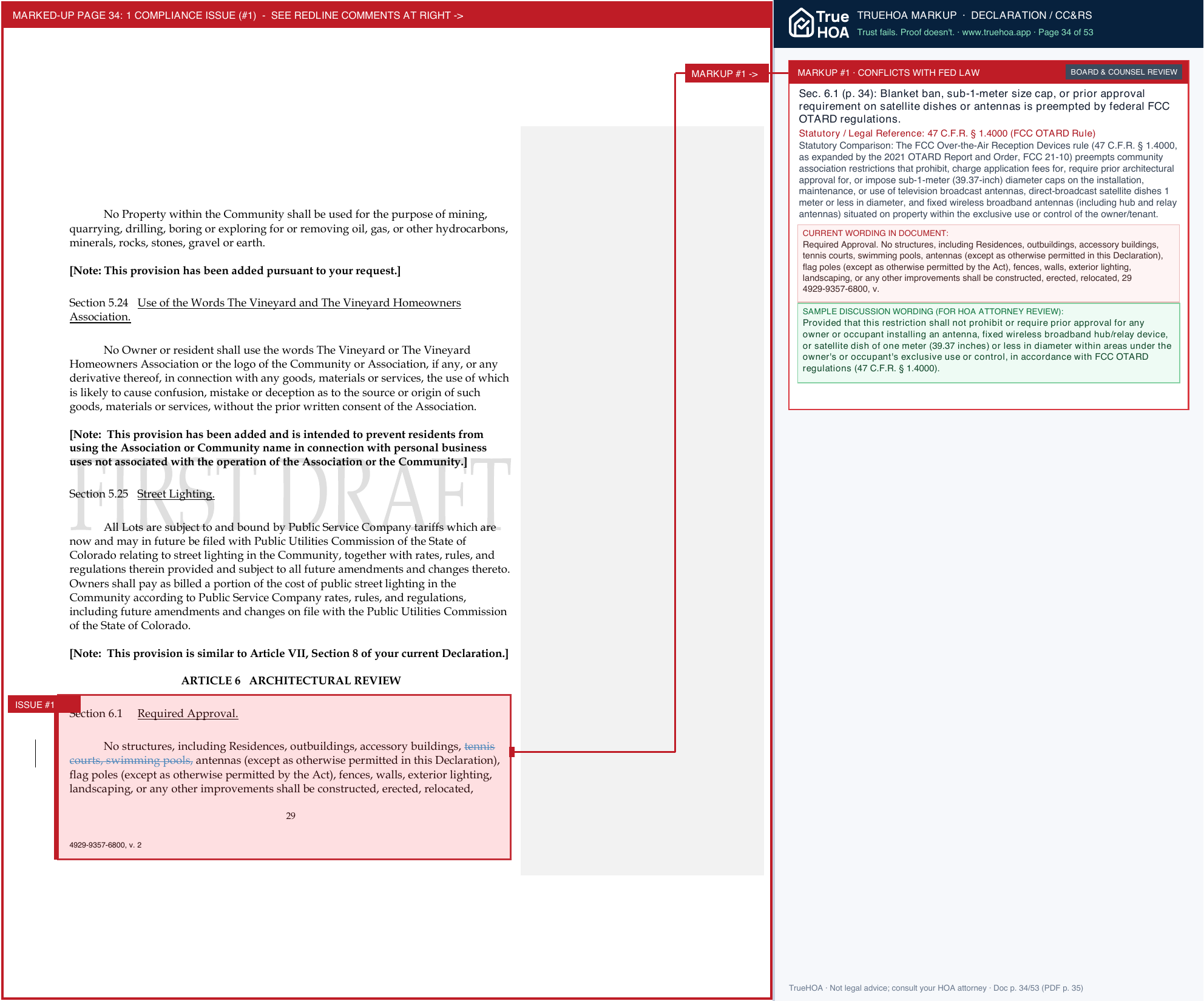 The Vineyard HOA CC&Rs - Proposed Amendment page 34 widened with TrueHOA Crystal AI margin annotations