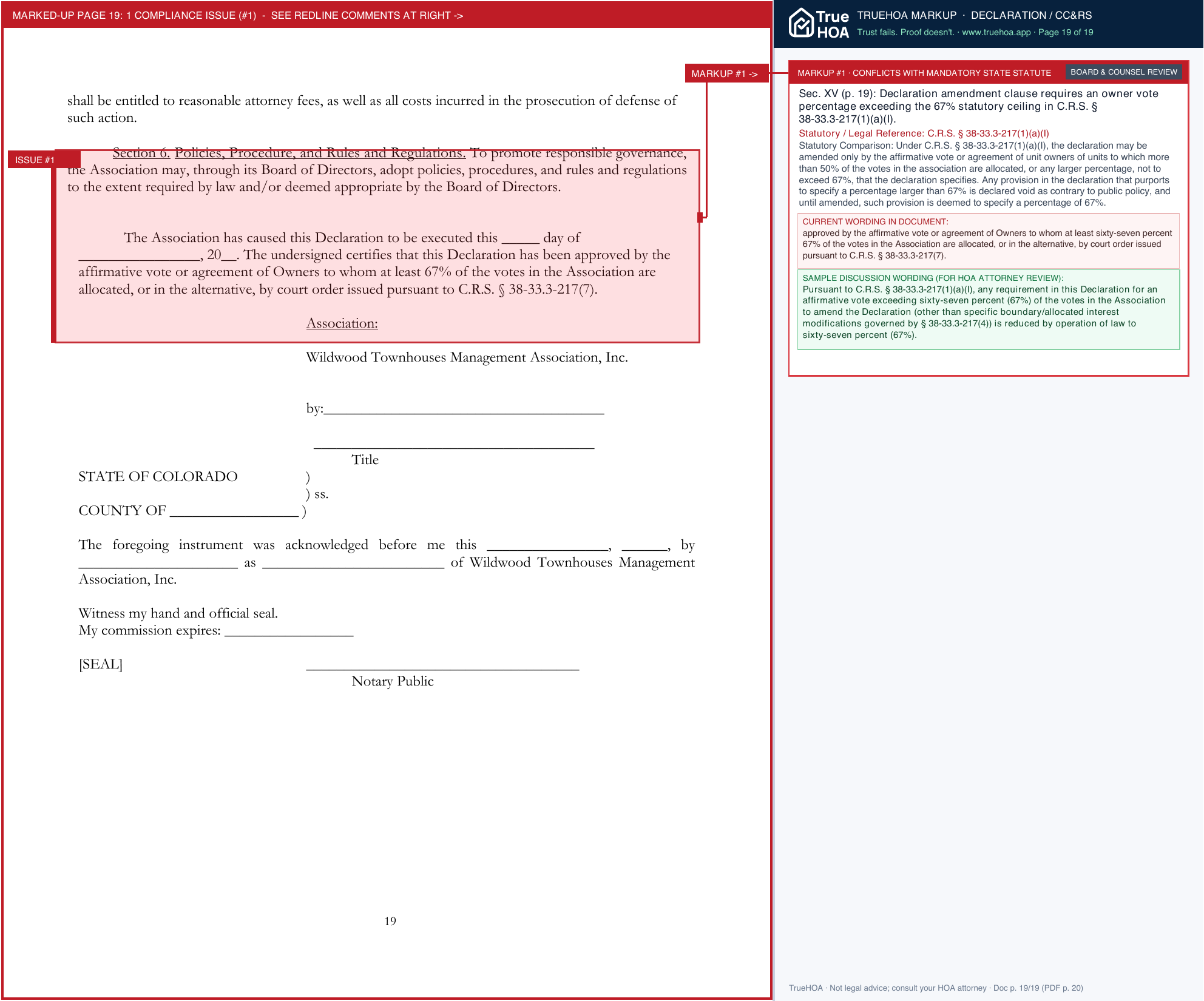 Wildwood II HOA AmendRestate Wildwood Declaration FINAL page 19 widened with TrueHOA Crystal AI margin annotations