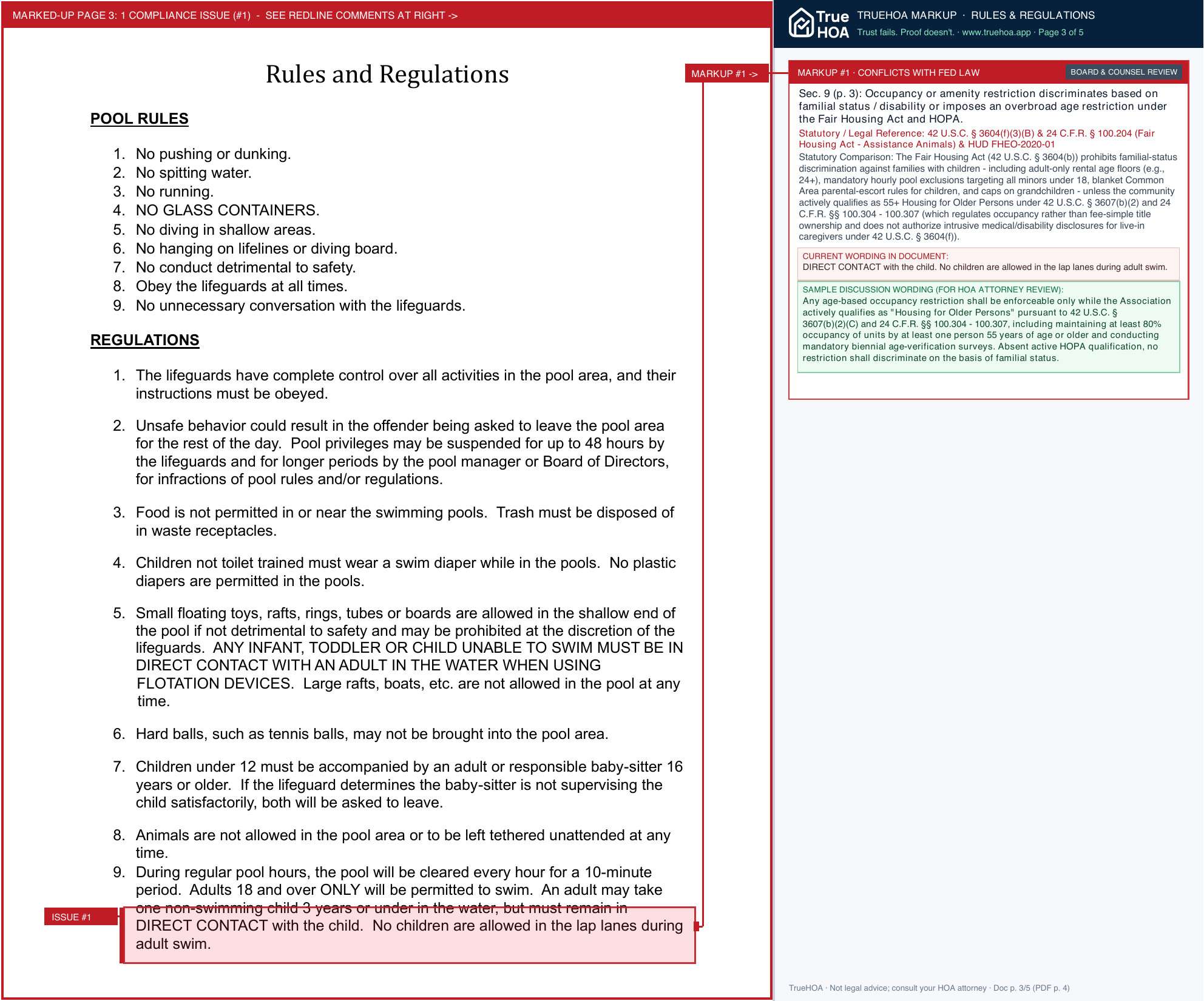 Willow Creek HOA No. 3 2026 WC3 Pool Manual (rev. July 2026) page 3 widened with TrueHOA Crystal AI margin annotations