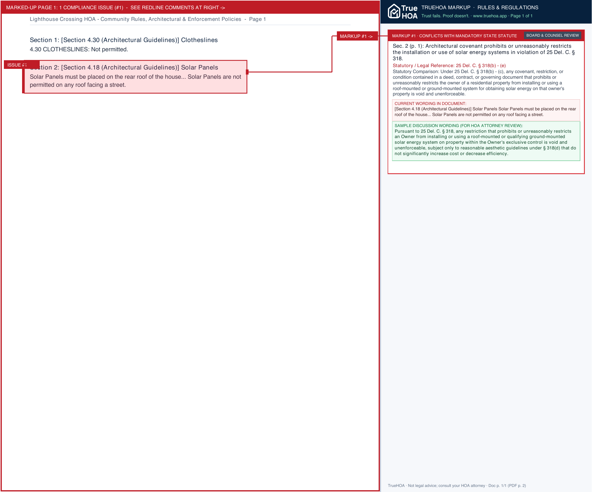 Lighthouse Crossing HOA Community Rules, Architectural & Enforcement Policies page 1 widened with TrueHOA Crystal AI margin annotations