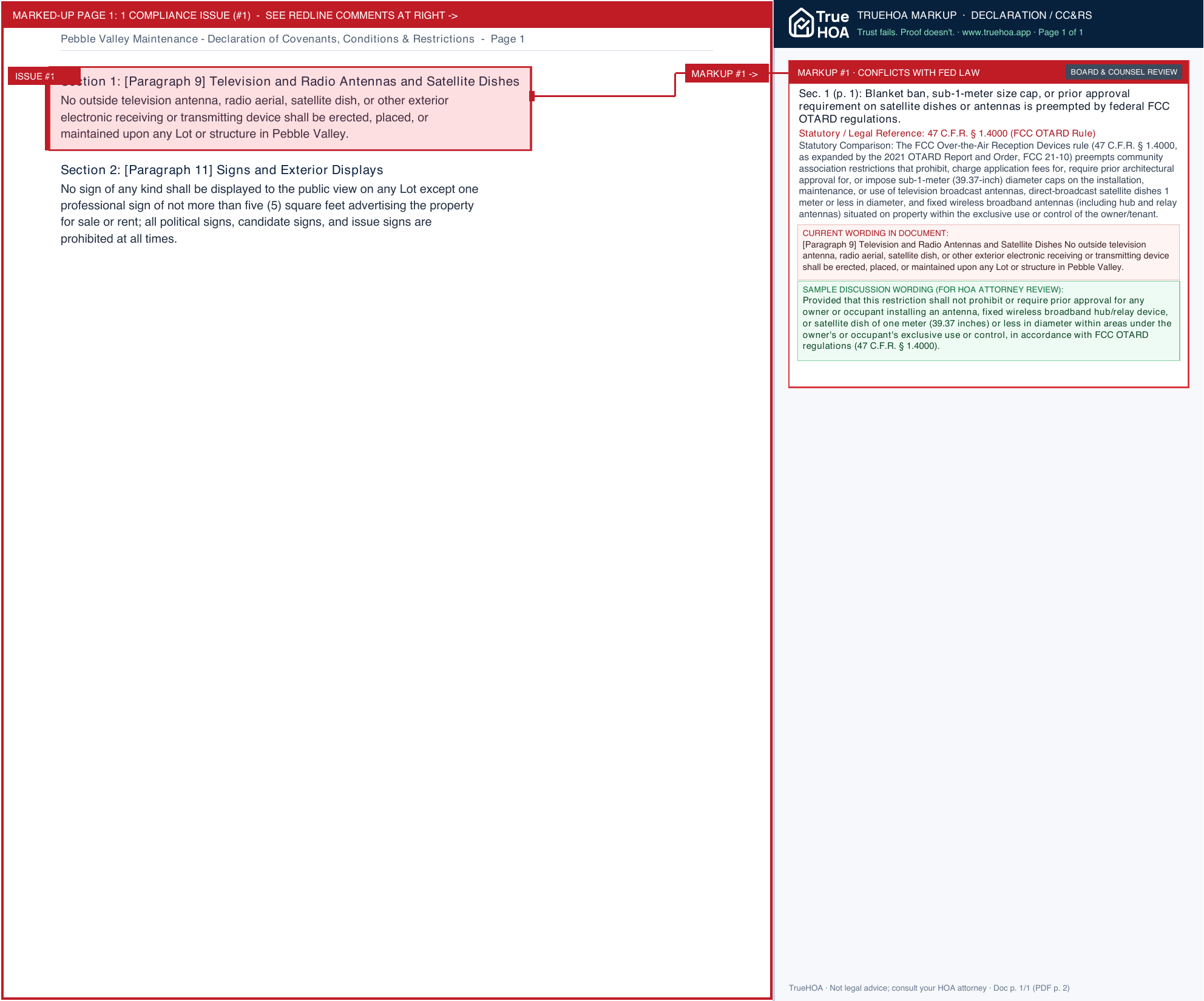Pebble Valley Maintenance Declaration of Covenants, Conditions & Restrictions page 1 widened with TrueHOA Crystal AI margin annotations