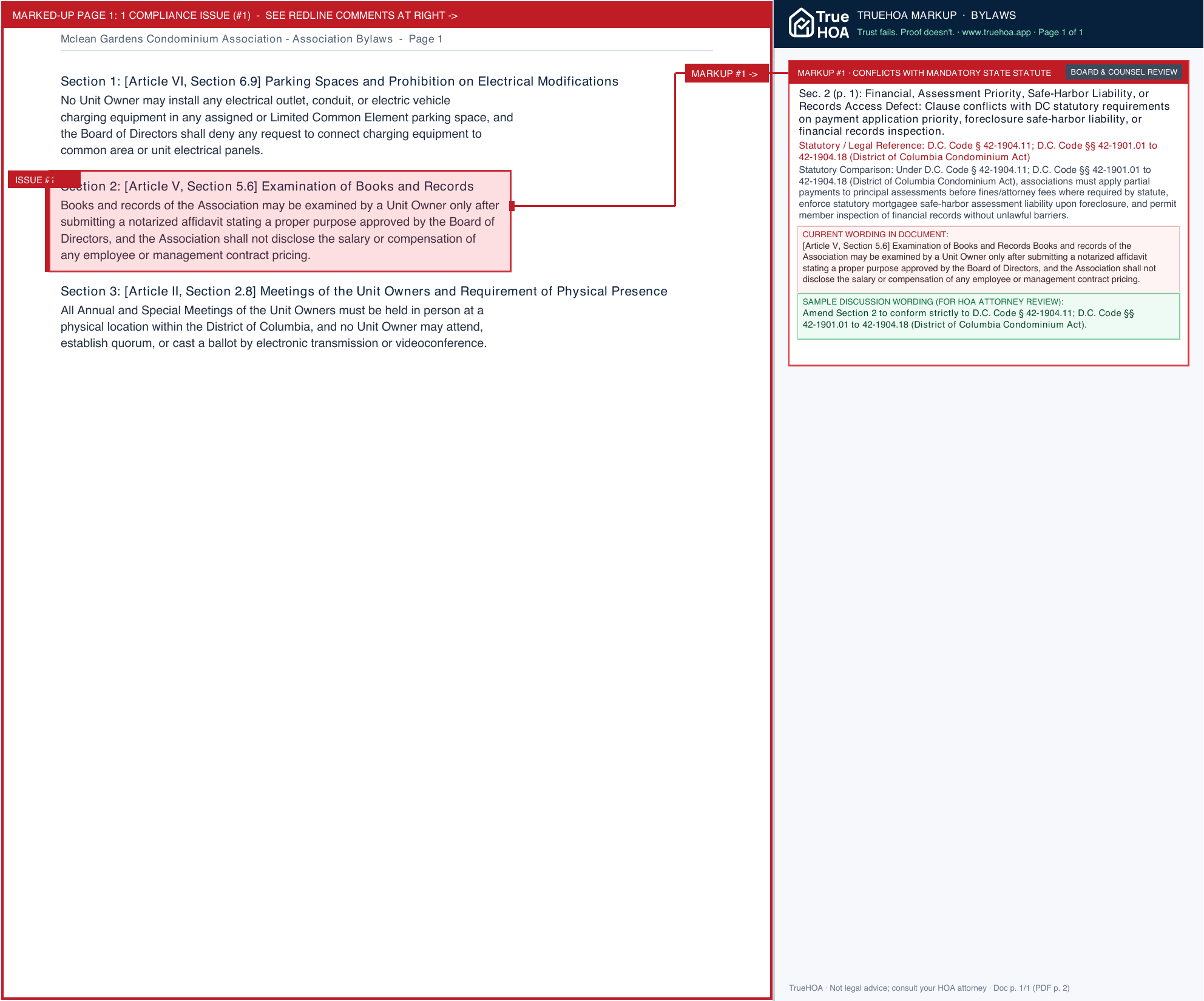Mclean Gardens Condominium Association Association Bylaws page 1 widened with TrueHOA Crystal AI margin annotations