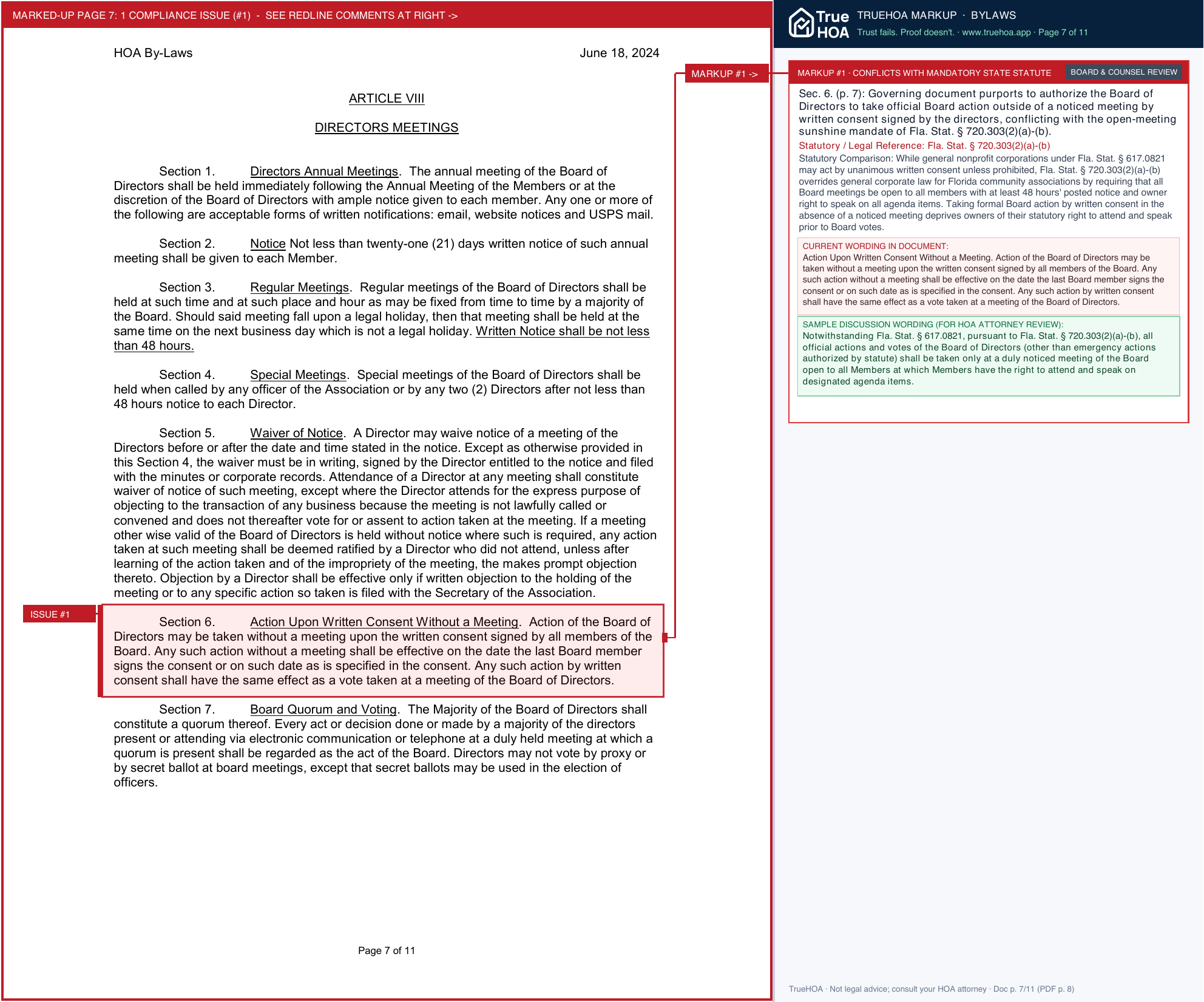 Amelia Walk HOA HOA ByLaws Exhibit B BOD Signed page 7 widened with TrueHOA Crystal AI margin annotations