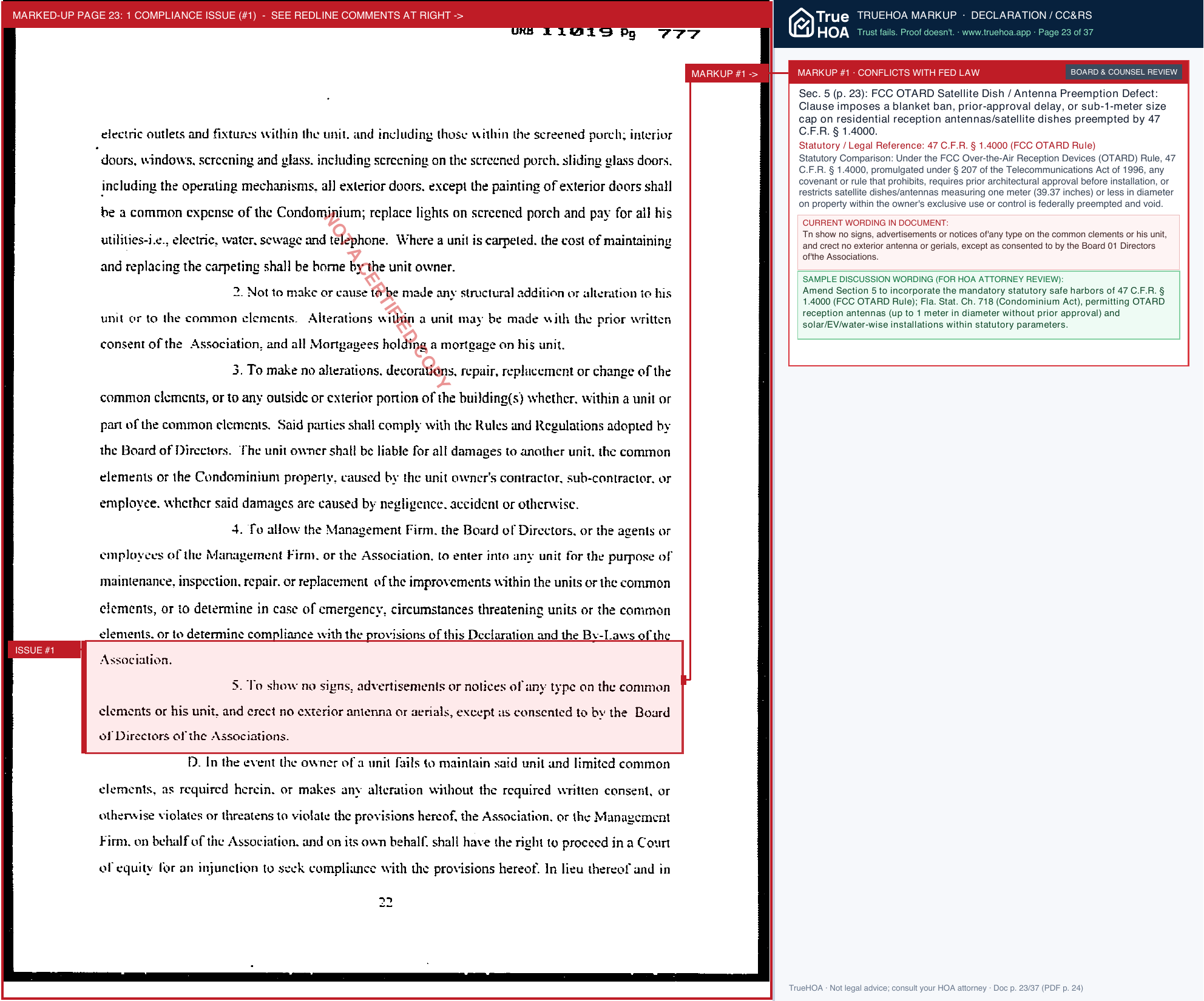 Andover H Condominium Association UCO 1999 Declaration page 23 widened with TrueHOA Crystal AI margin annotations