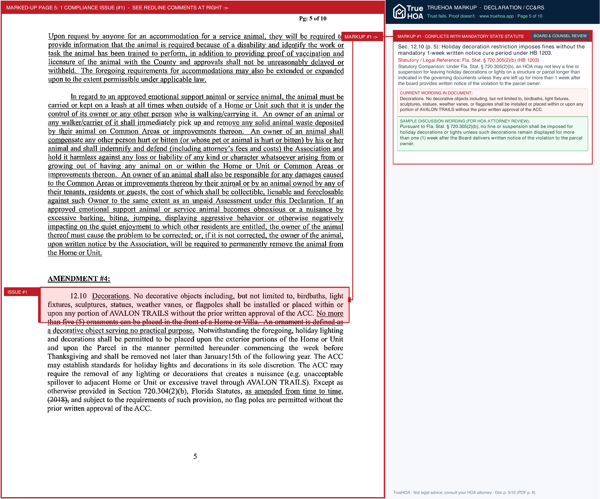 Avalon Trails HOA Declaration of Covenants, Conditions & Restrictions page 5 widened with TrueHOA Crystal AI margin annotations