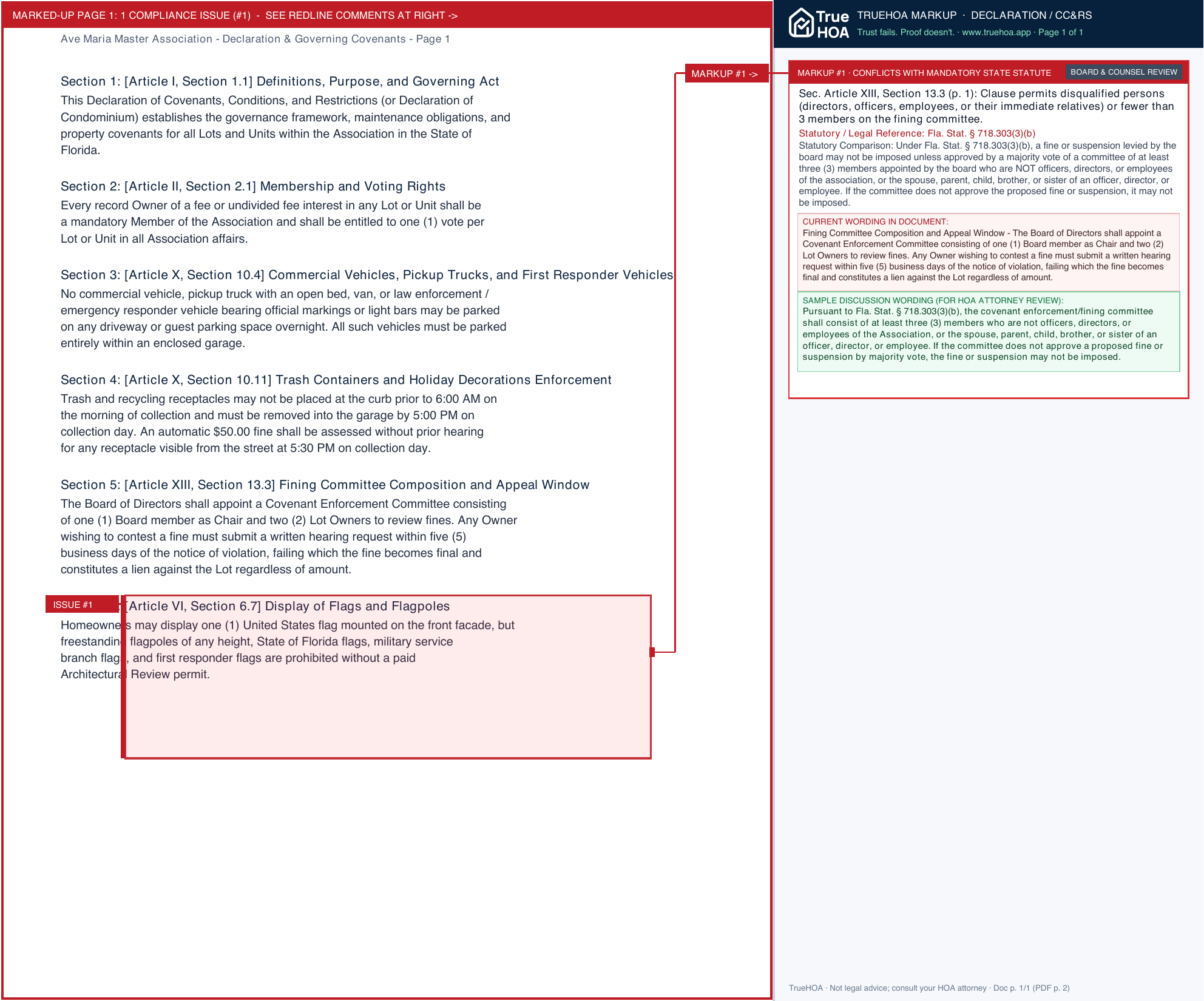 Ave Maria Master Association Declaration & Governing Covenants page 1 widened with TrueHOA Crystal AI margin annotations