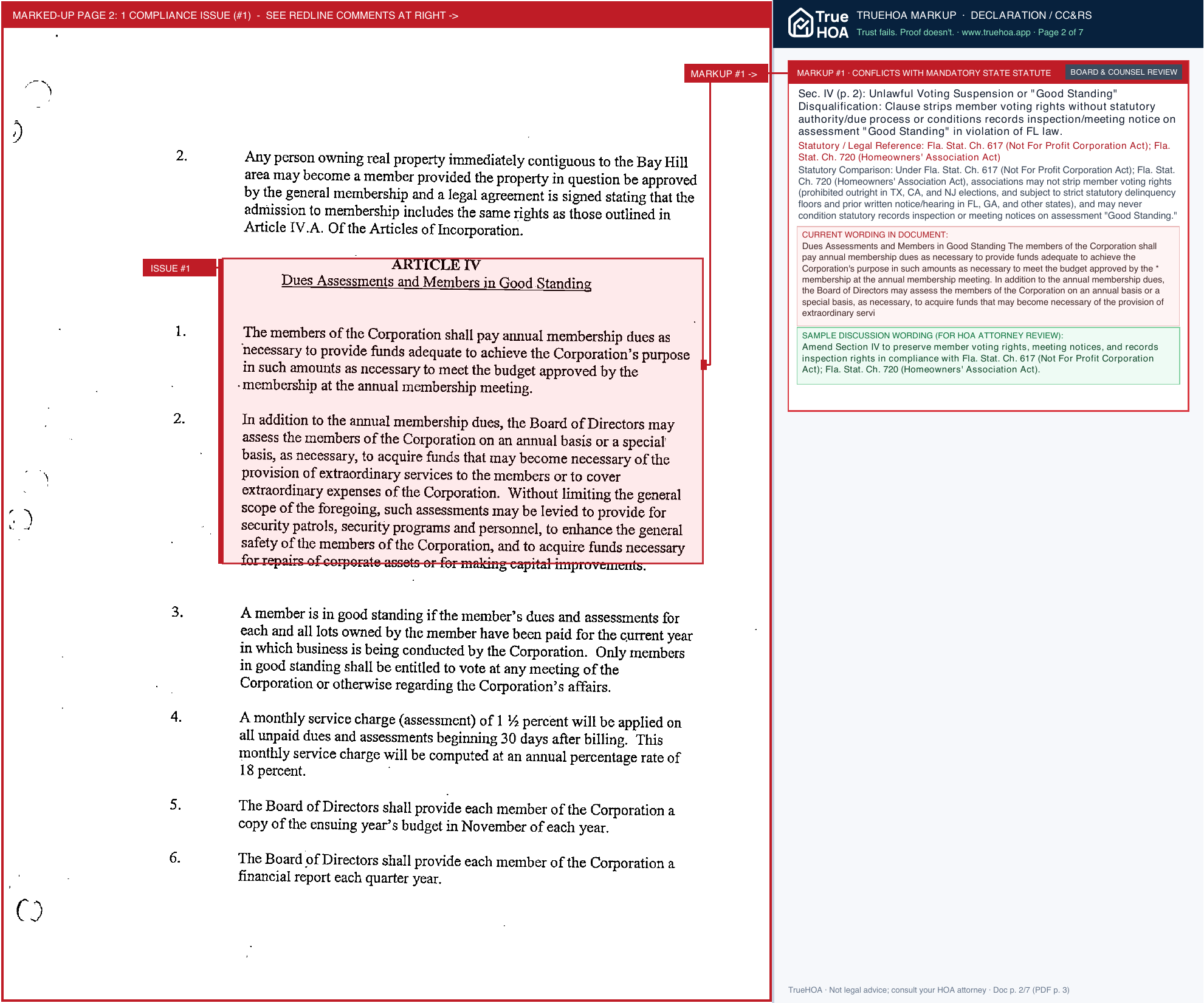 Bay Hill POA Declaration of Covenants, Conditions & Restrictions page 2 widened with TrueHOA Crystal AI margin annotations