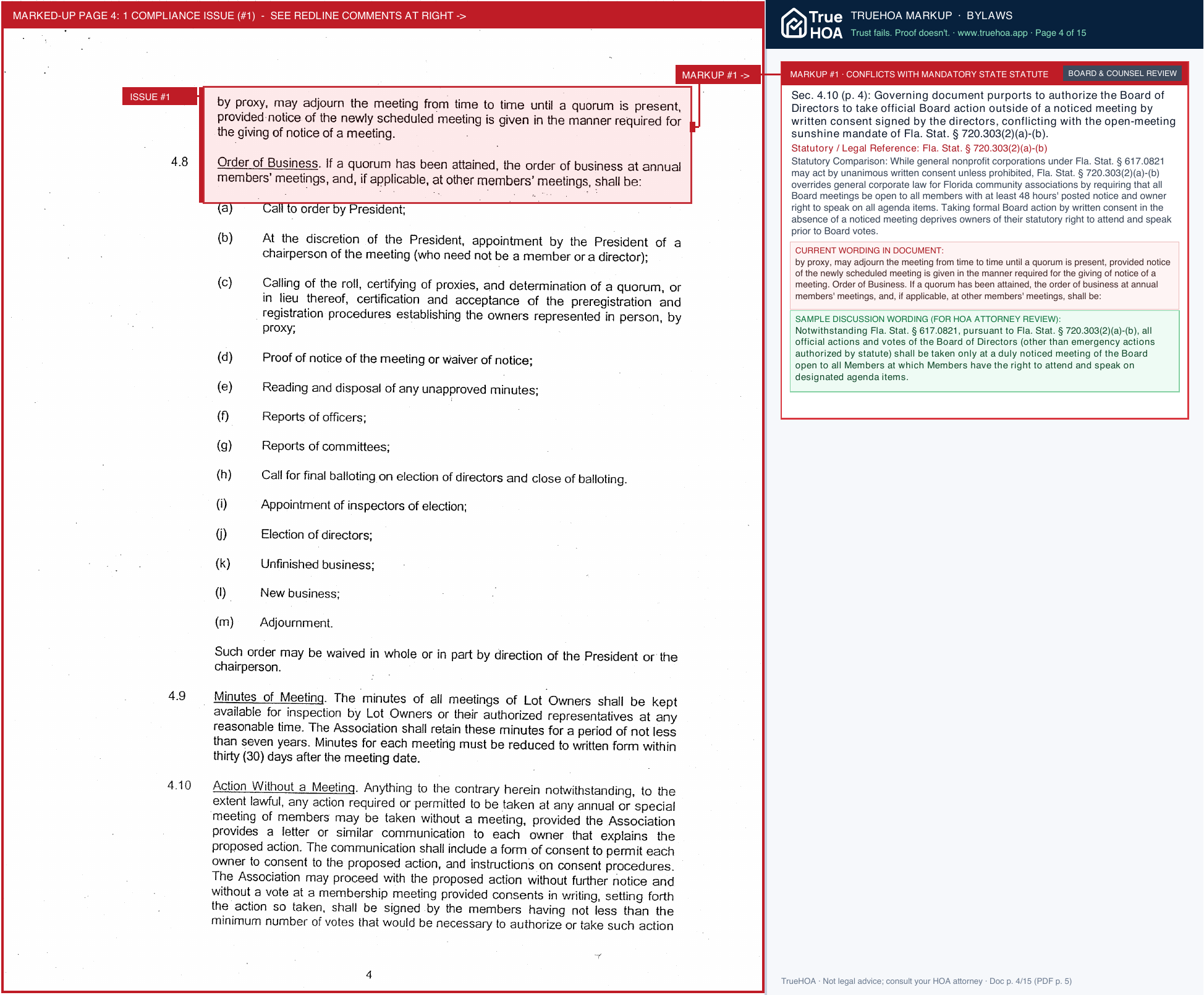 Beneva Pines HOA Amended and Restated Bylaws of Beneva Pines Homeowners Association, Inc. page 4 widened with TrueHOA Crystal AI margin annotations