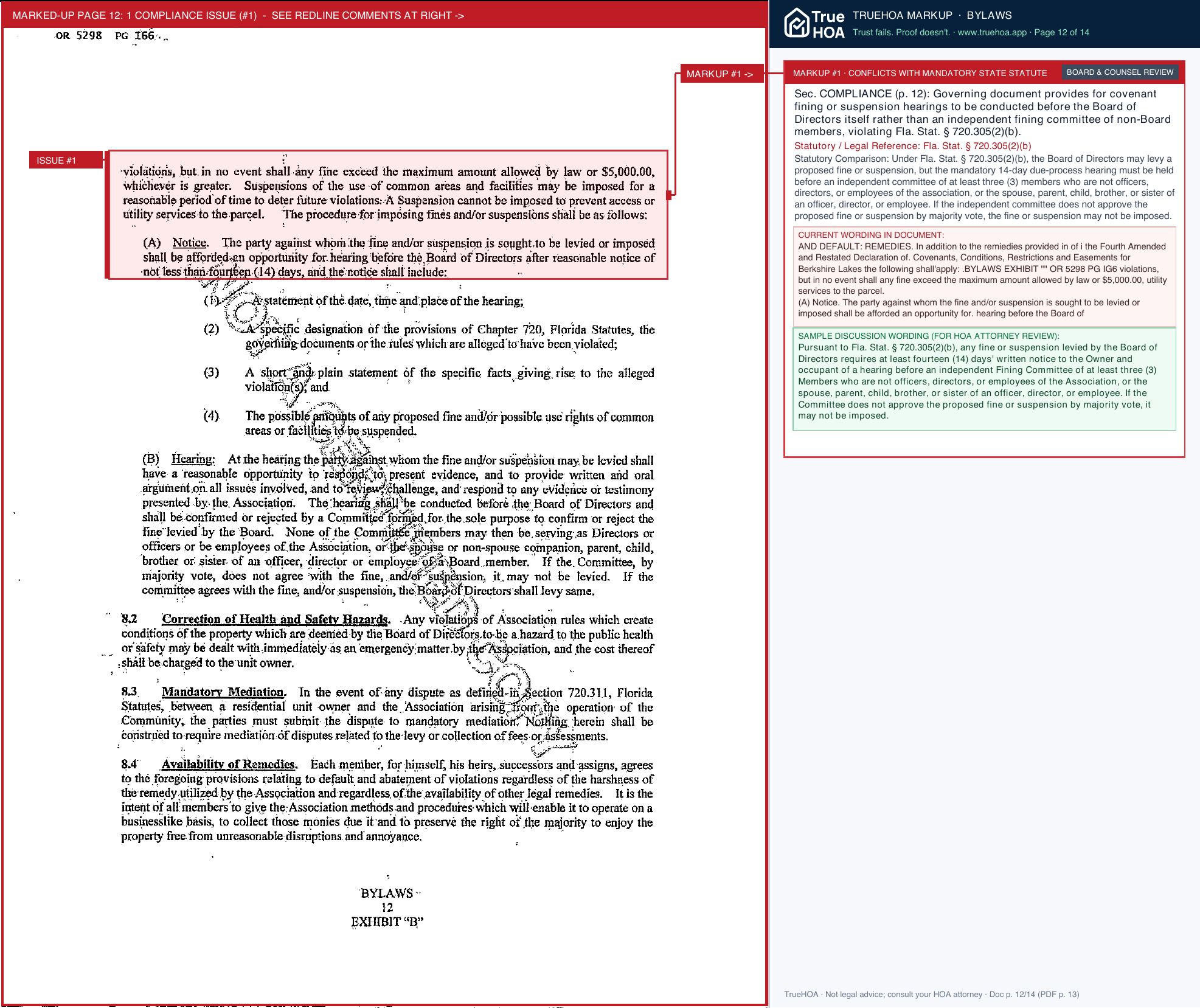 Berkshire Lakes Master Association Association Bylaws page 12 widened with TrueHOA Crystal AI margin annotations