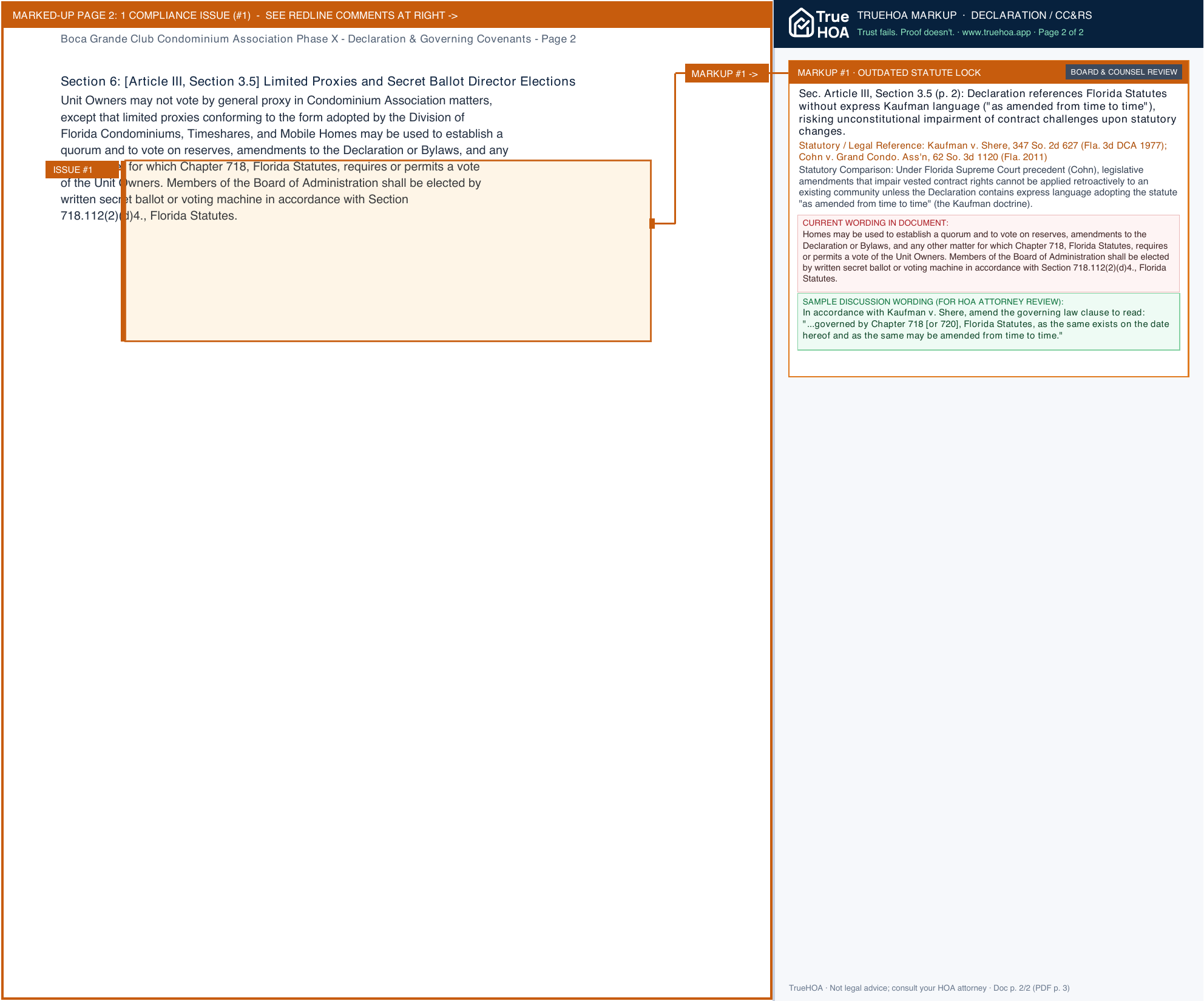 Boca Grande Club Condominium Association Phase X Declaration & Governing Covenants page 2 widened with TrueHOA Crystal AI margin annotations