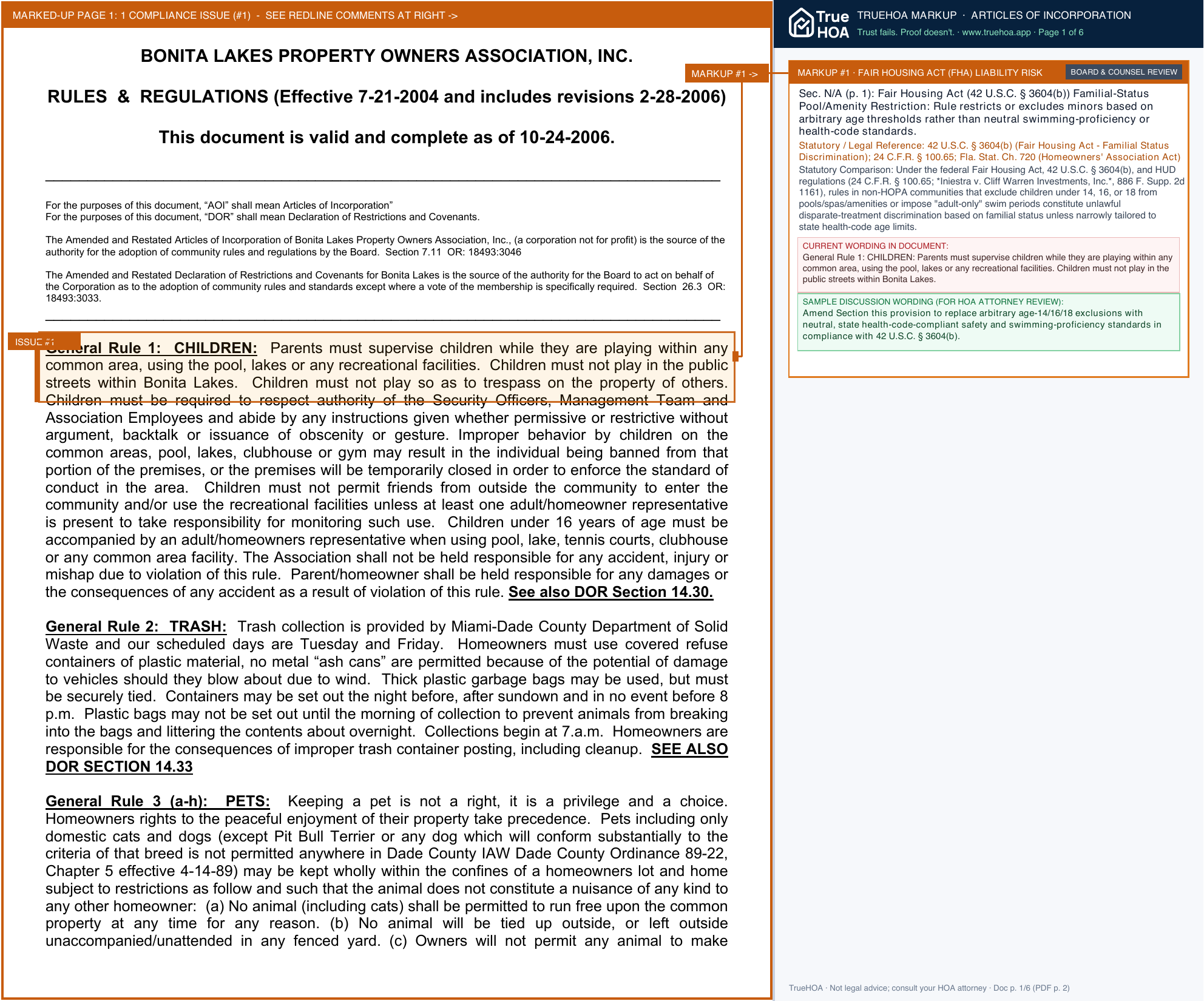 Bonita Lakes POA Articles of Incorporation page 1 widened with TrueHOA Crystal AI margin annotations