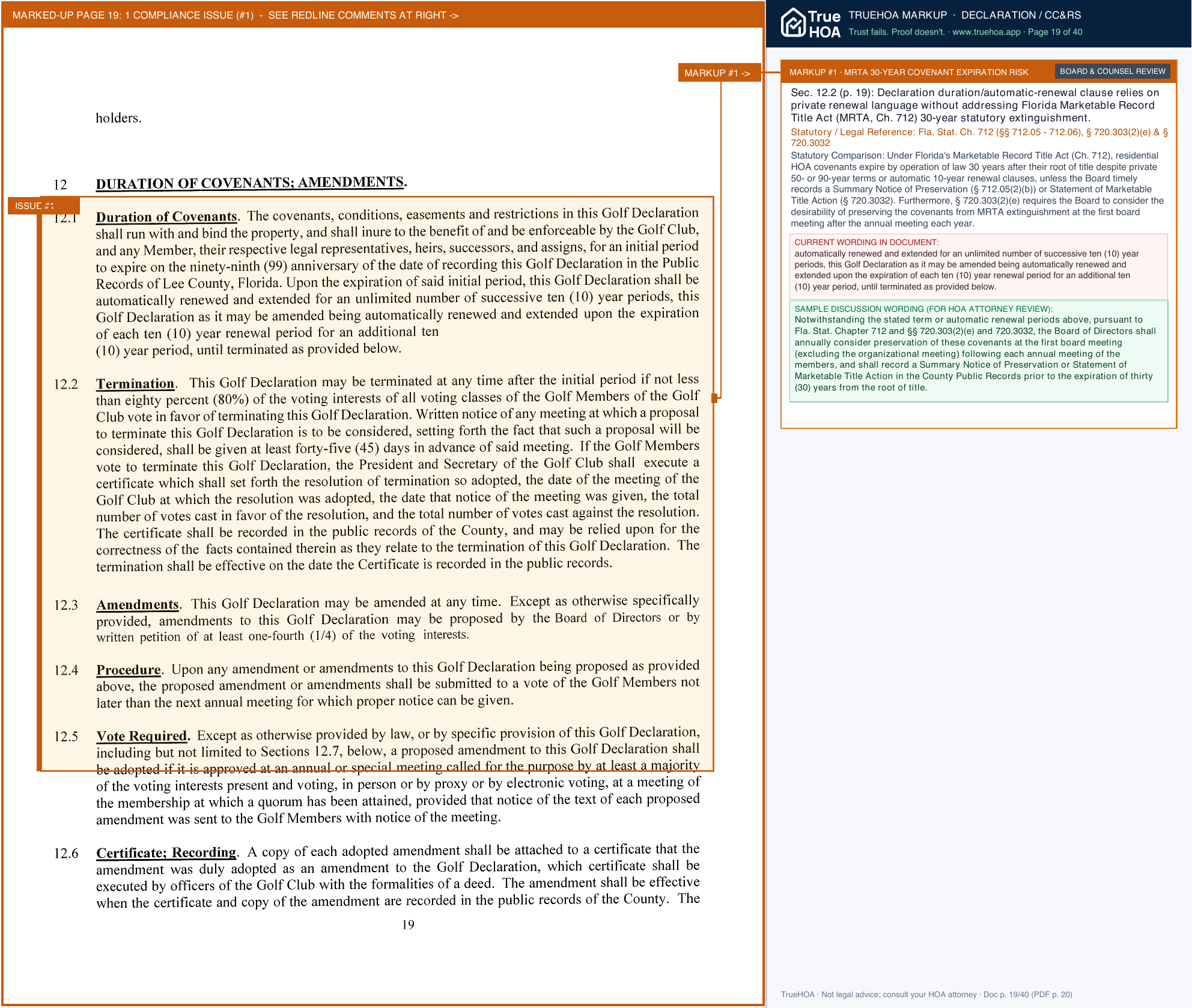Bonita National Master HOA BNGC Declaration 02.25.2025 page 19 widened with TrueHOA Crystal AI margin annotations