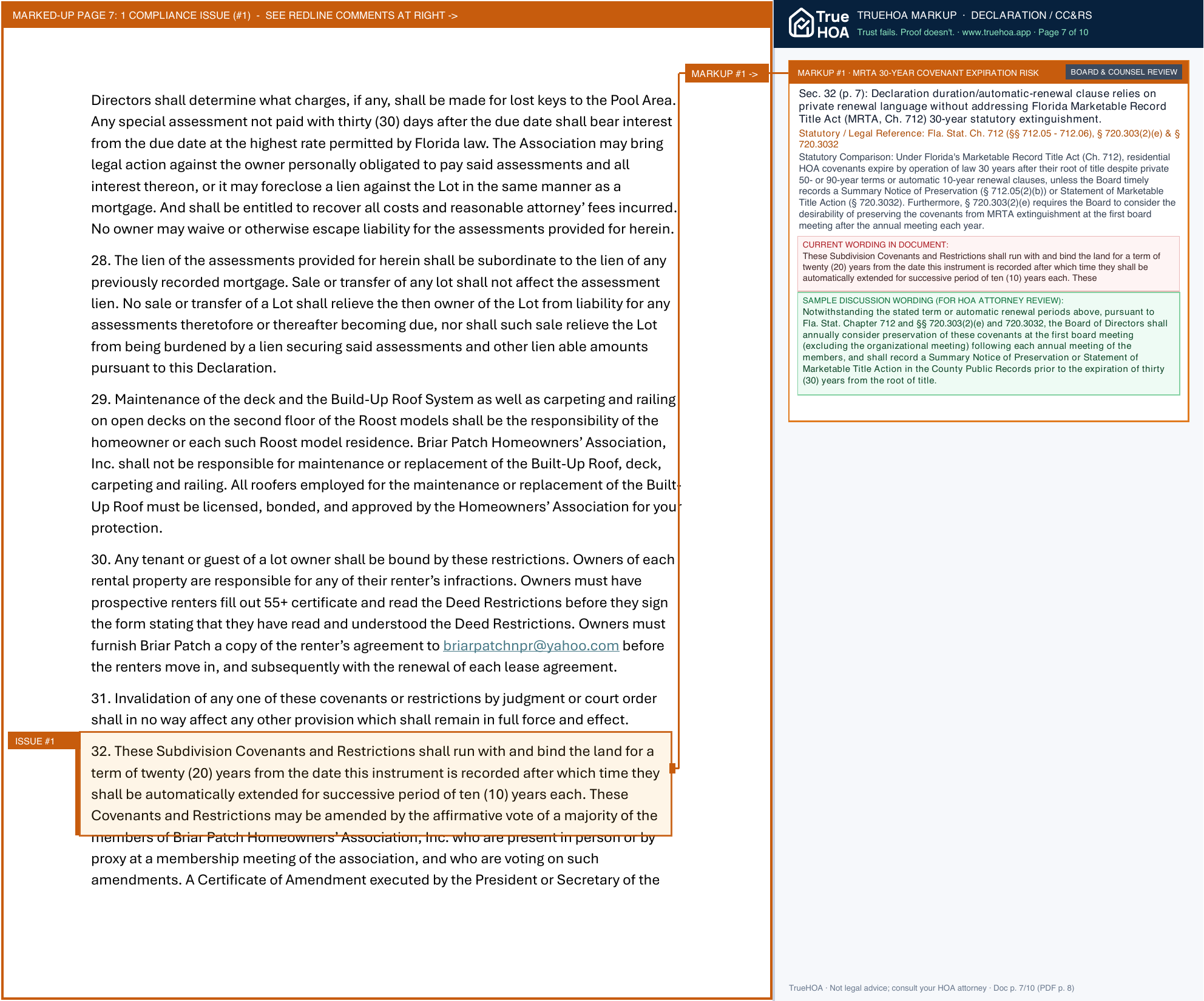 Briar Patch HOA Deed Restrictions as of January 2025 page 7 widened with TrueHOA Crystal AI margin annotations
