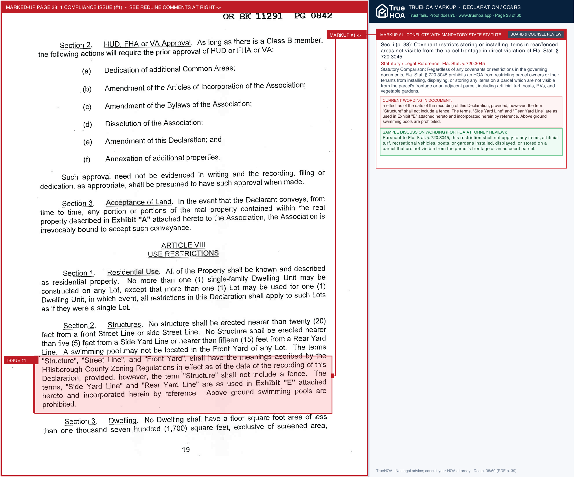 Buckhorn Preserve HOA CCR page 38 widened with TrueHOA Crystal AI margin annotations