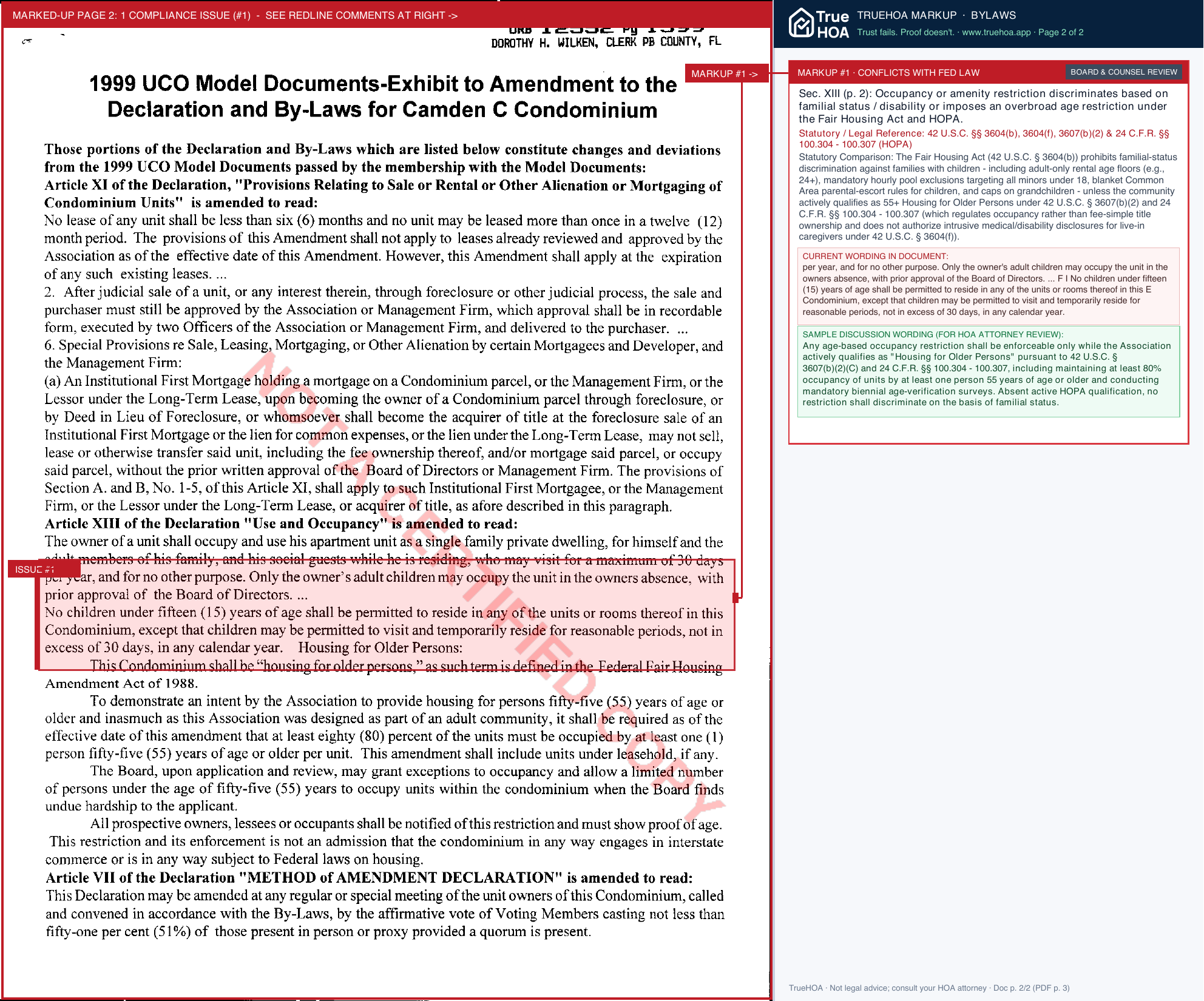 Camden C Condominium Association CAMD C 2001 UCO Declar Bylaws page 2 widened with TrueHOA Crystal AI margin annotations