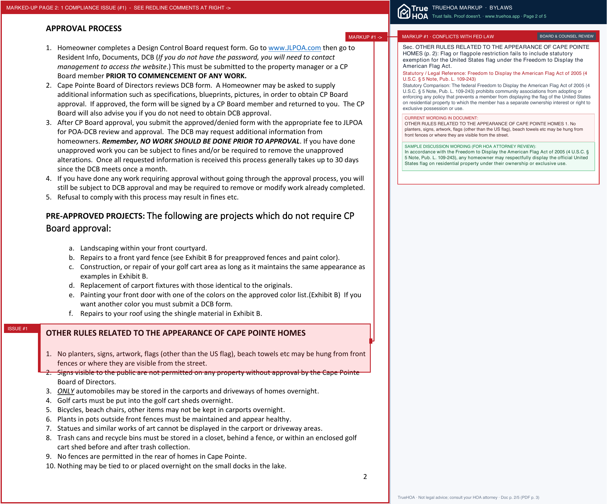 Cape Pointe HOA CP Architectural Guide 2024 page 2 widened with TrueHOA Crystal AI margin annotations