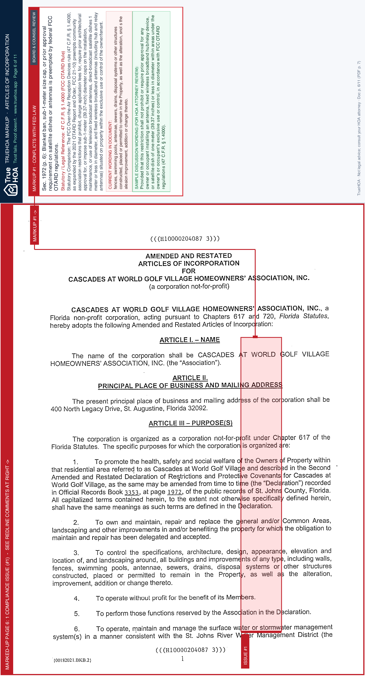 Cascades at World Golf Village HOA CWG Articles of Incorporation FINAL page 6 widened with TrueHOA Crystal AI margin annotations