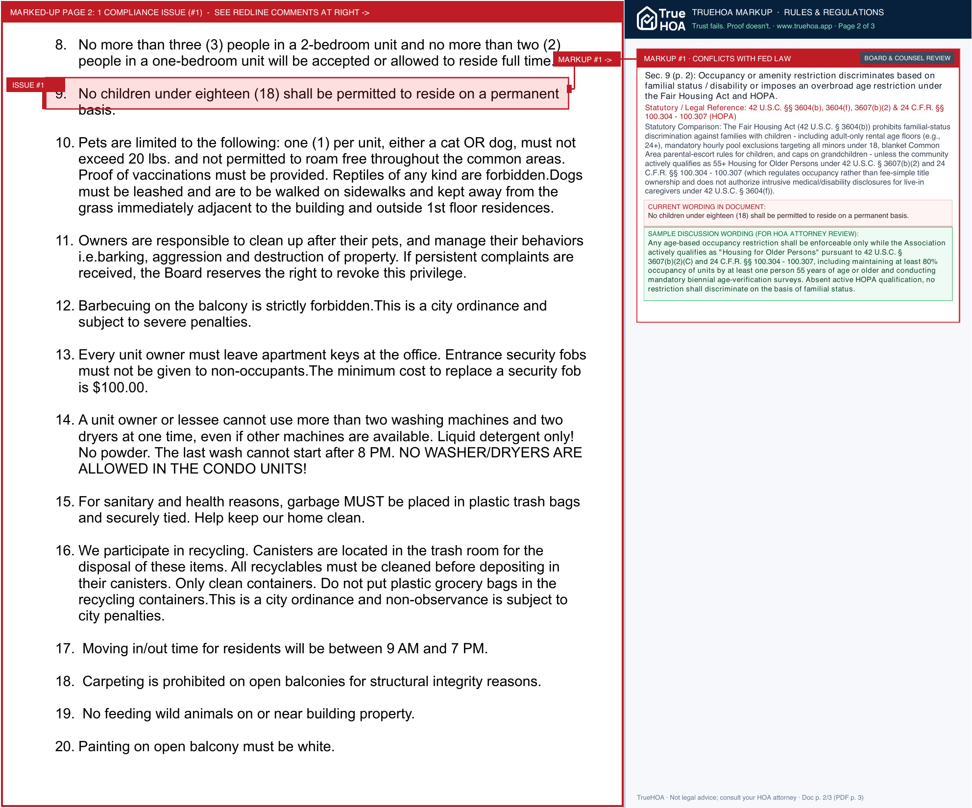 Castle #12 Condominium Rules and Regulations page 2 widened with TrueHOA Crystal AI margin annotations