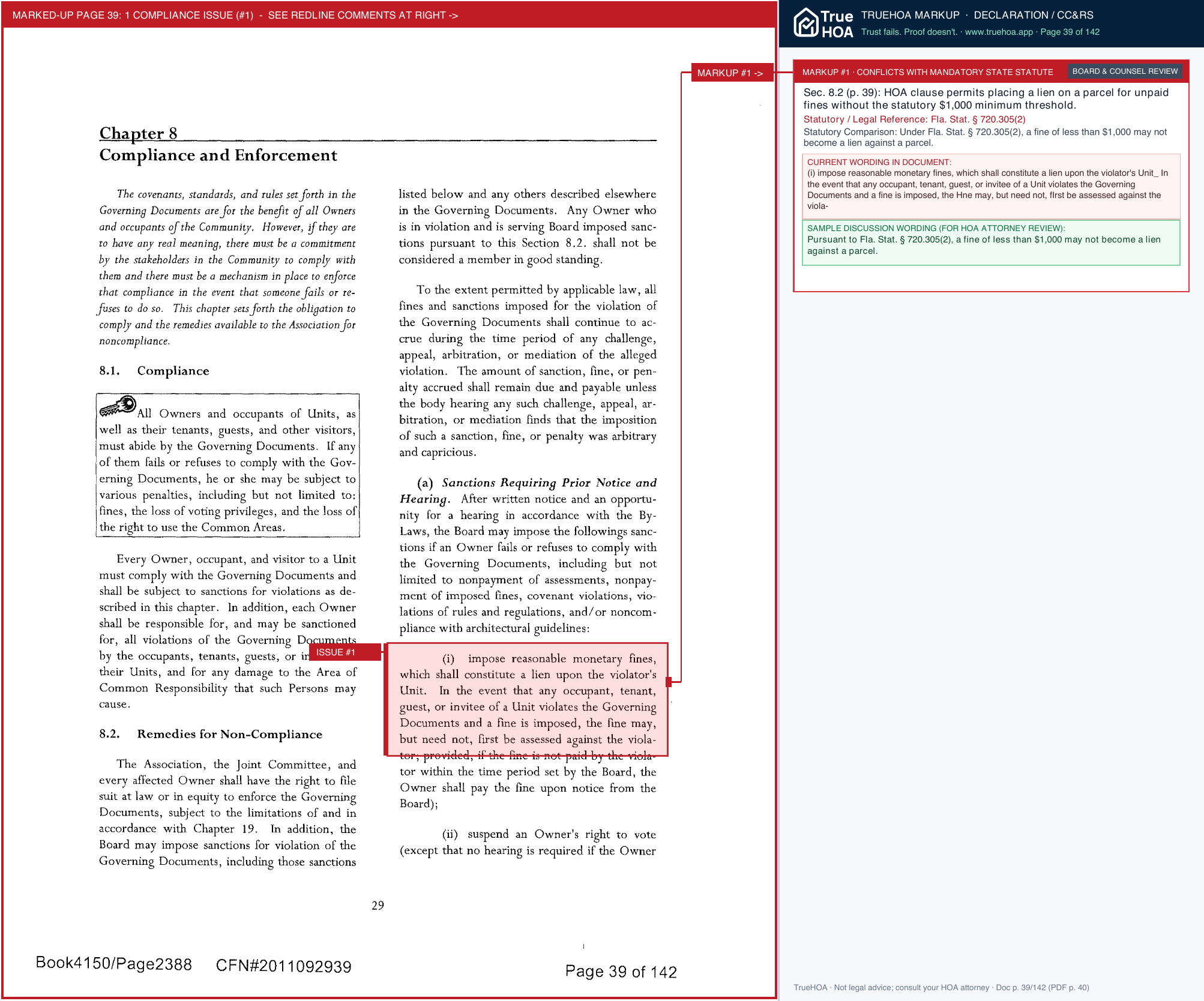 Celebration Residential Owners Association CROA Charter Recorded 7 11 11 page 39 widened with TrueHOA Crystal AI margin annotations