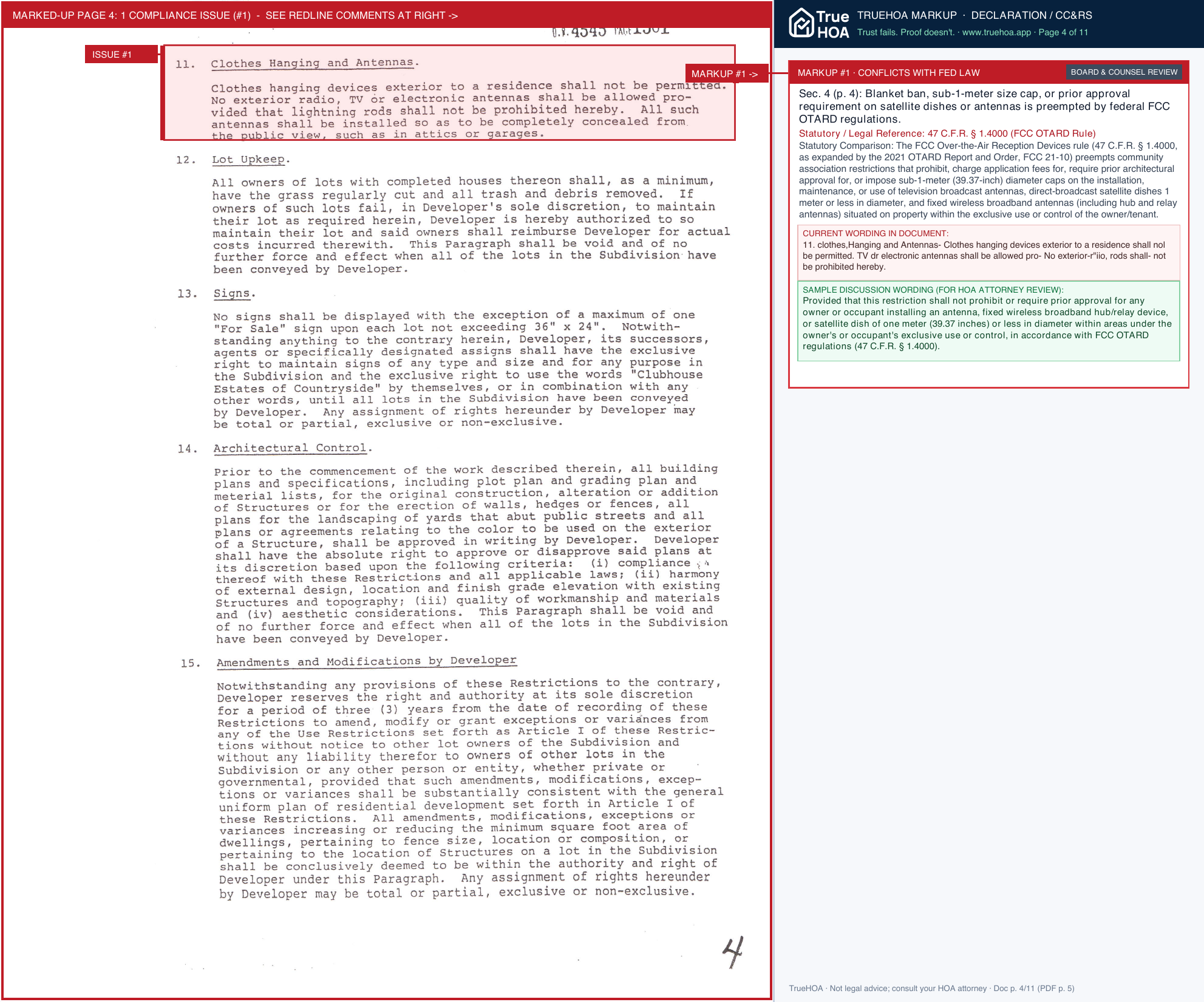 Clubhouse Estates HOA Unit #3 Deed Restrictions page 4 widened with TrueHOA Crystal AI margin annotations